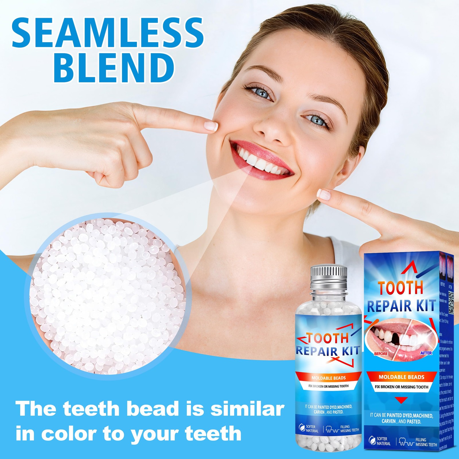 Tooth Repair Kit, Moldable False Teeth Beads, DIY Temporary 30ML, Off White
