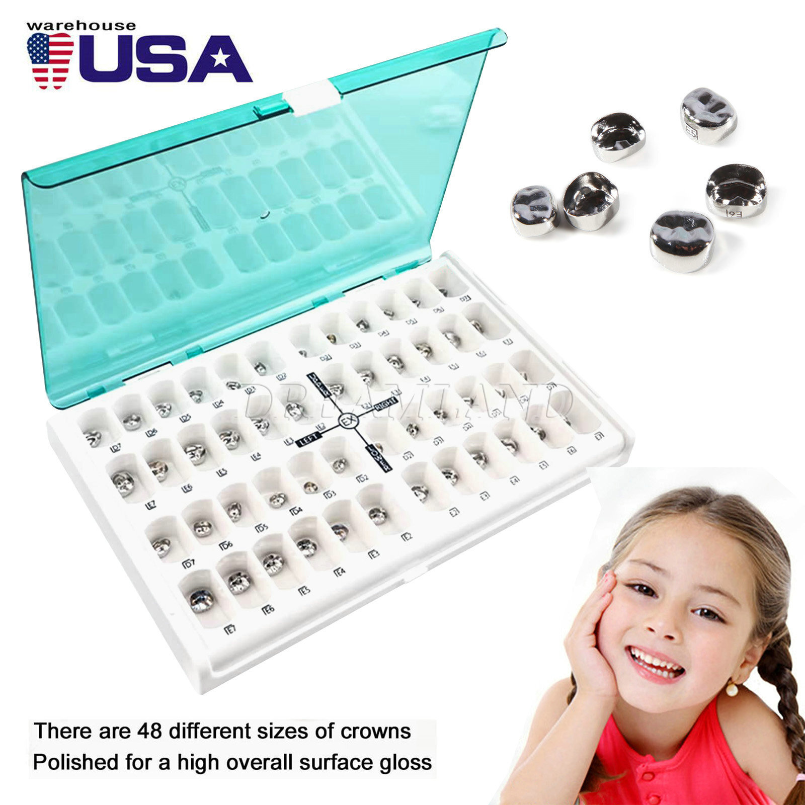 48 ASSORTED PRIMARY MOLAR STAINLESS STEEL CROWNS – COMPLETE KIT