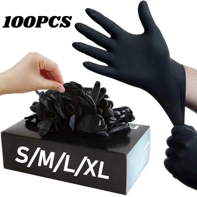 100X Black Nitrile Nitro Powder Free Disposable Gloves – Heavy Duty 6g Thickness