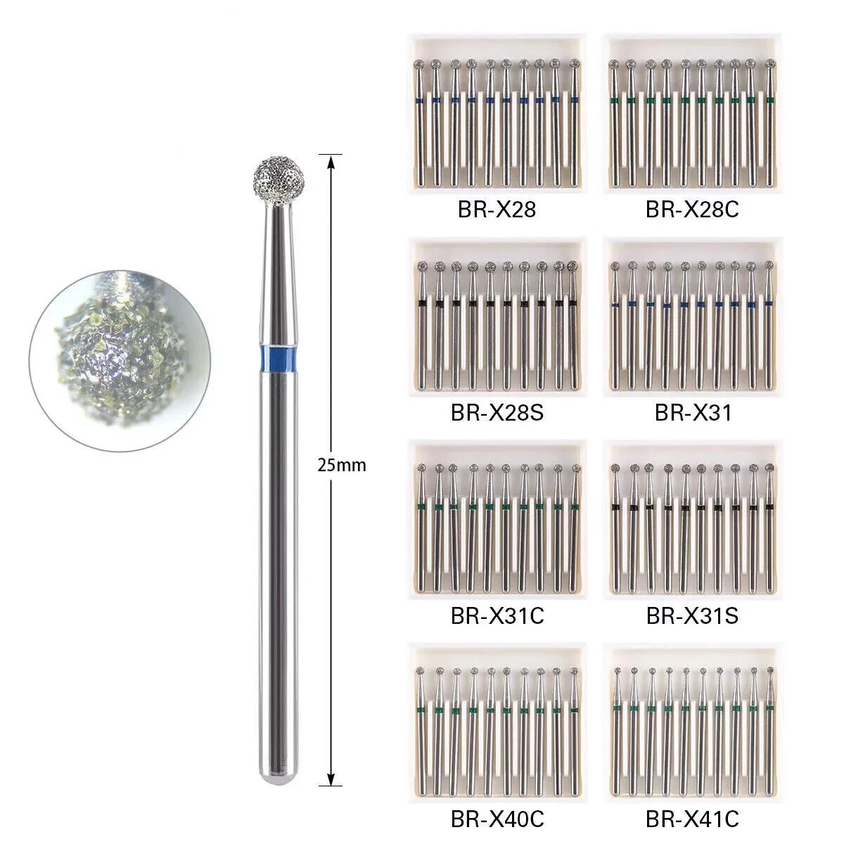 10 Pcs/Box Dental Surgical Diamond FG 1.6mm Burs Ball Round High Speed Handpiece