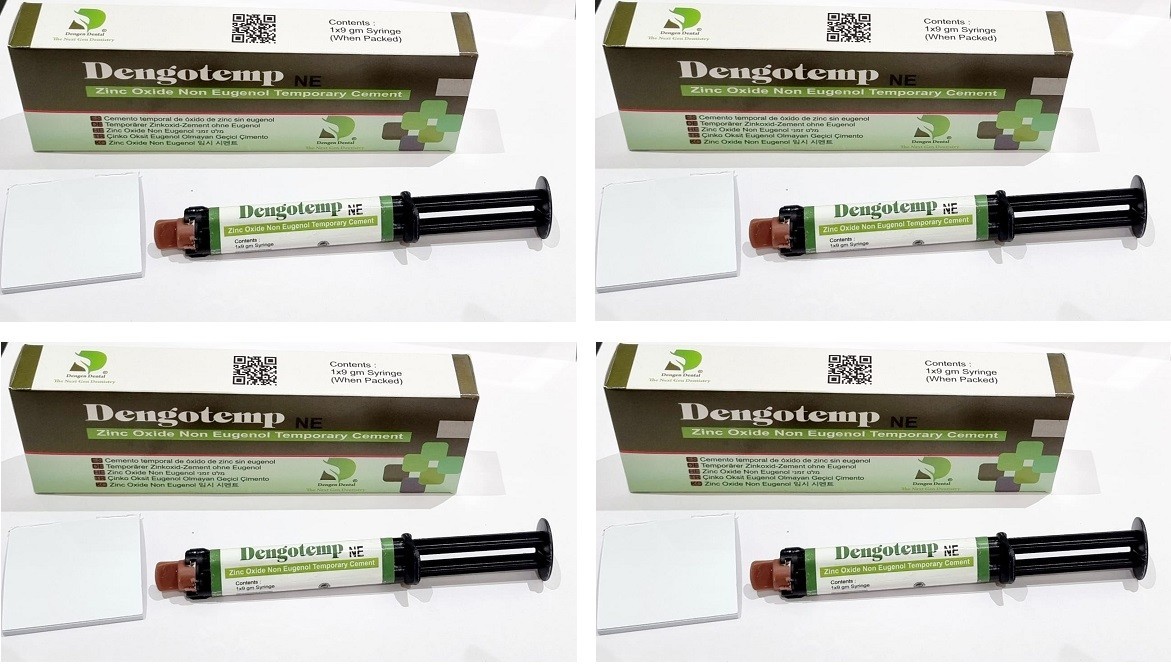 4 x Dental DENGOTEMP NE Zinc Oxide Non Eugenol Temporary Luting Cement 9gm Syr
