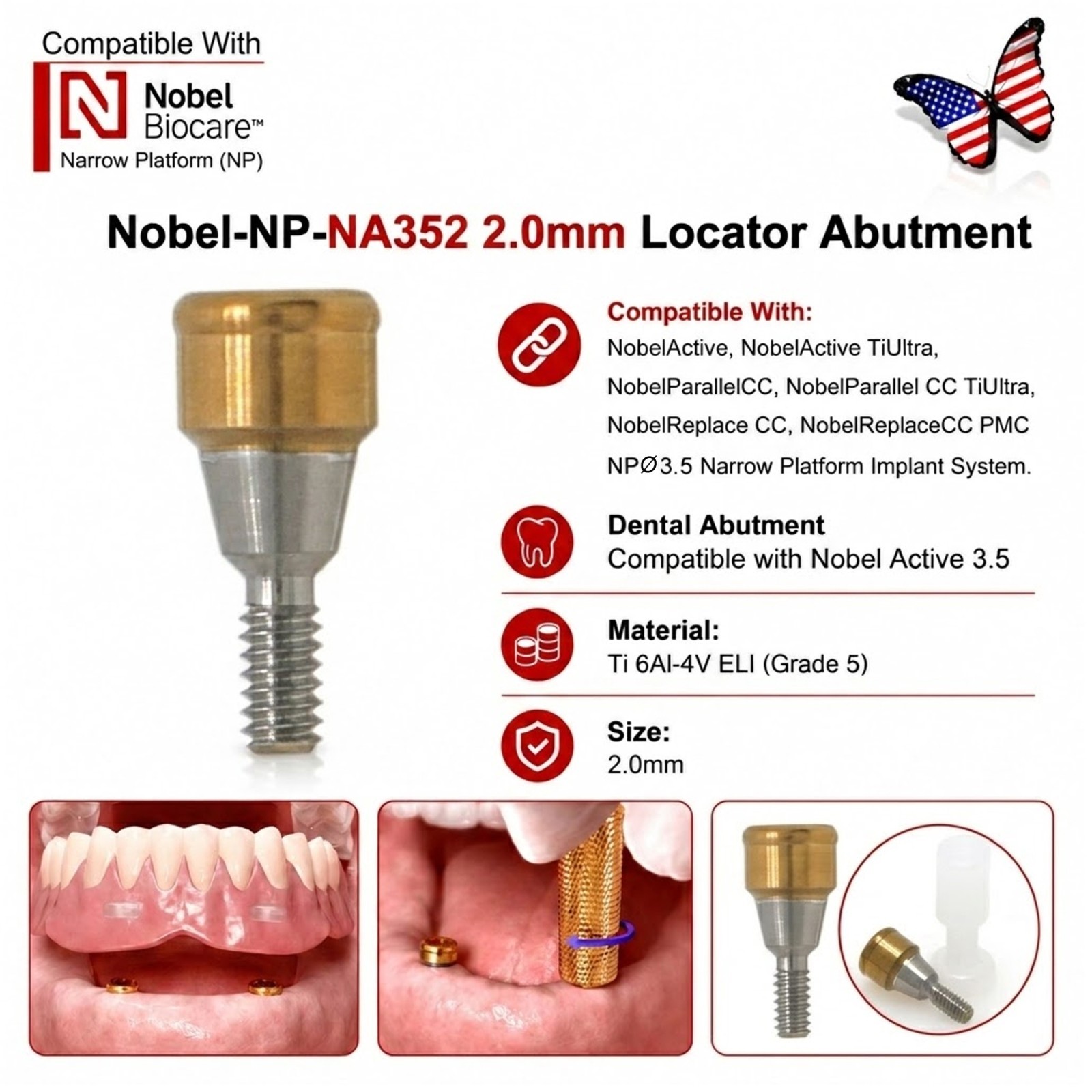 US Fit Nobel Active Locator Attachment Tapered Abutment NP/RP Conical Connection