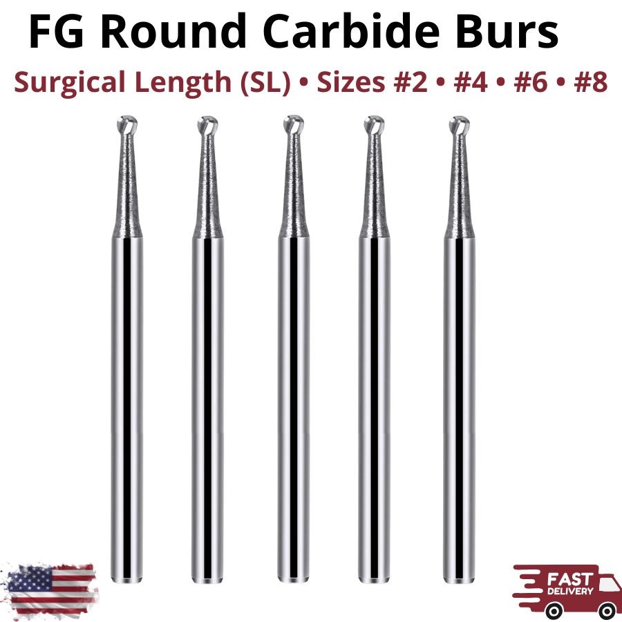 FG SL Round Carbide Burs Size 2-8 Surgical High Speed Dental Friction Grip Drill