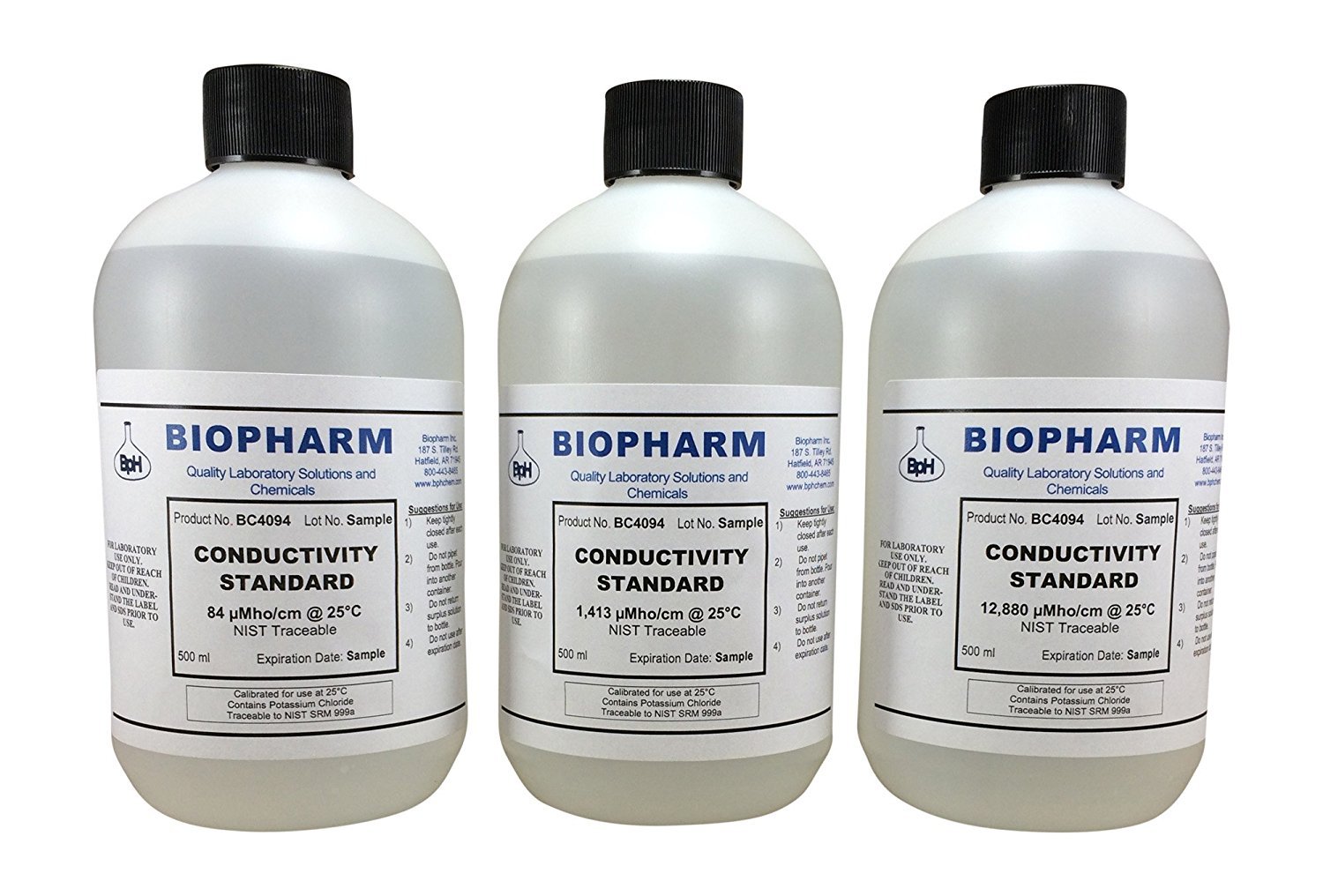 Conductivity Calibration Standard 3-Pack 500 ml each 84 uS, 1,413 uS and 12,880