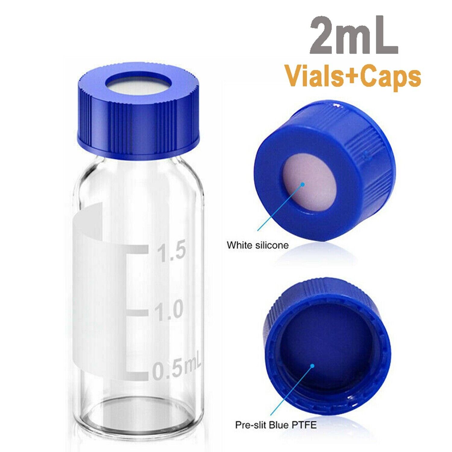 1000x Clear/Amber Autosampler Vials 2ml HPLC 9-425 Screw PTFE Caps Writting Area