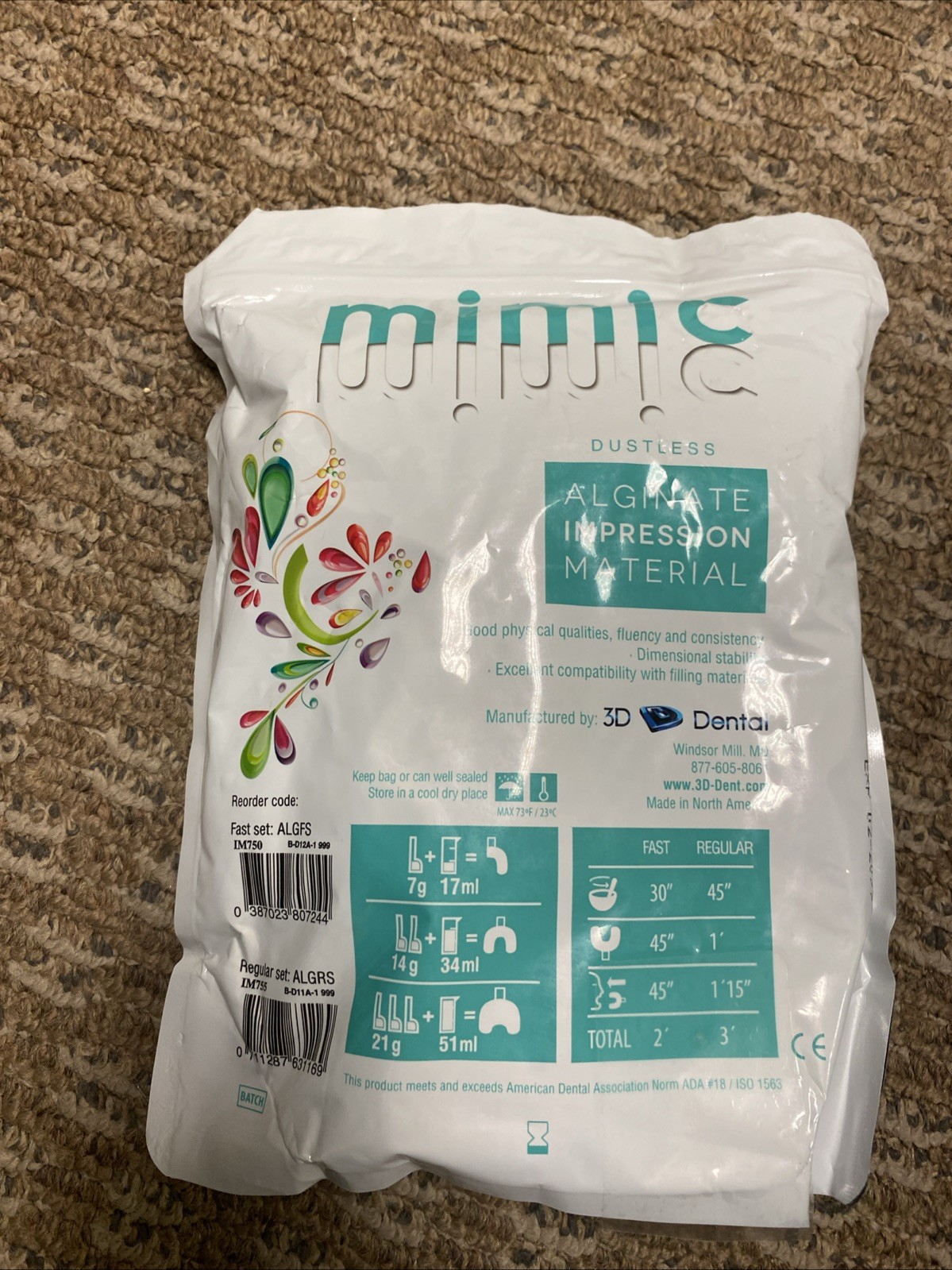 Mimic Dustless Alginate Impression Material Mint Scent 3D Dental Regular Set