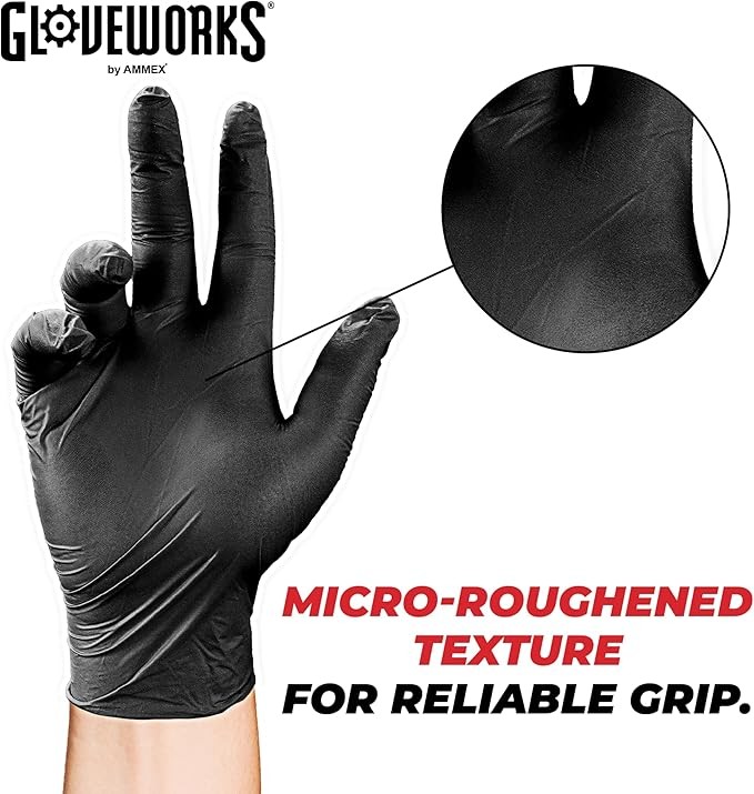 GLOVEWORKS Black Nitrile Gloves Medium 100 Count 5 Mil Disposable Latex Free