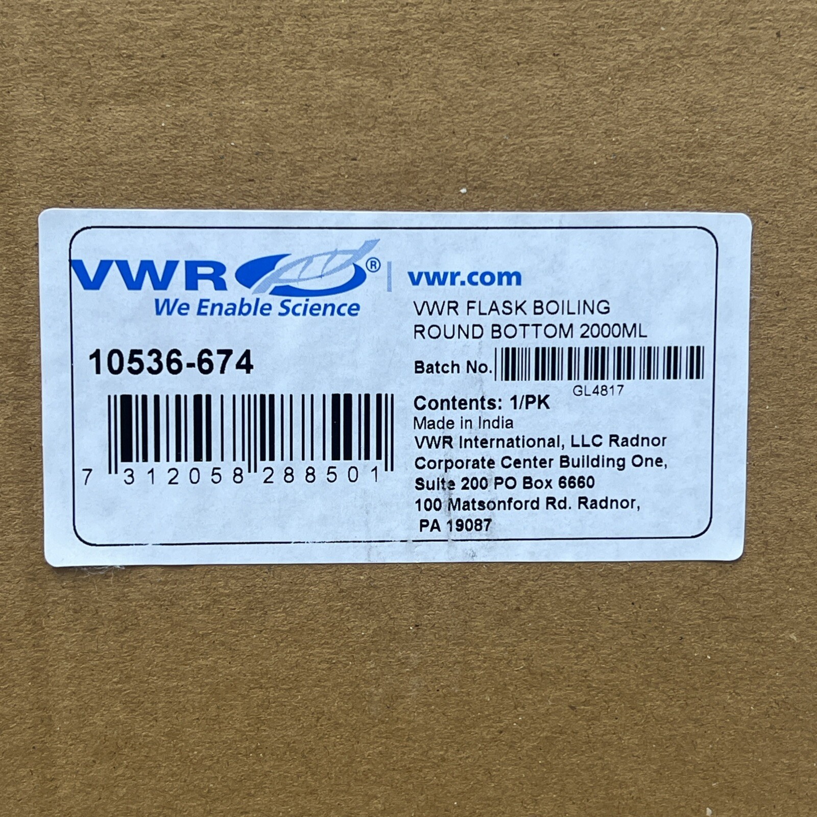 VWR 10536–674 Round Bottom Boiling Flasks 2000ml New Other