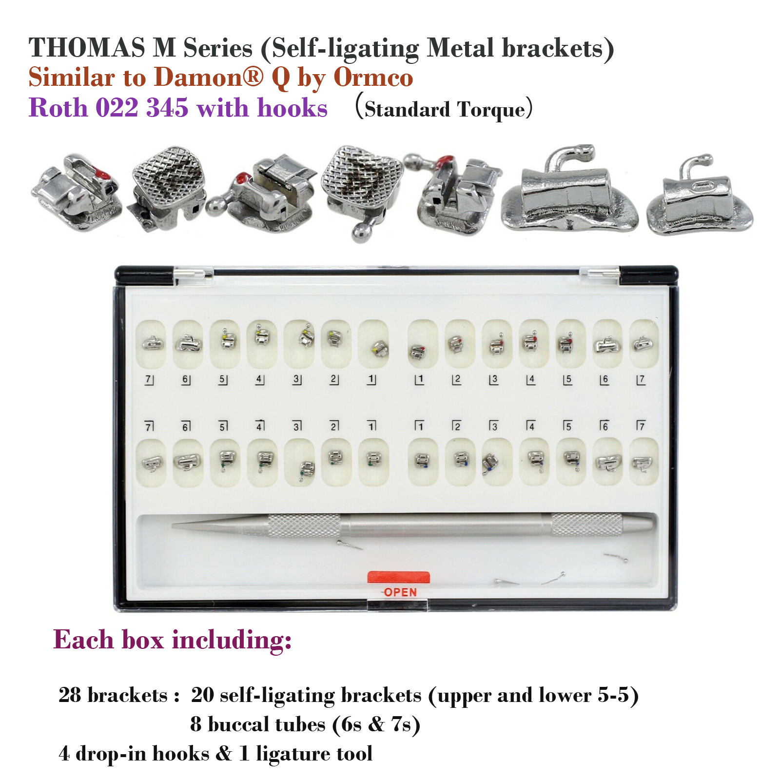 Orthodontic Self Ligating Brackets Mini Metal Braces Roth MBT 022 345H DAMON Q
