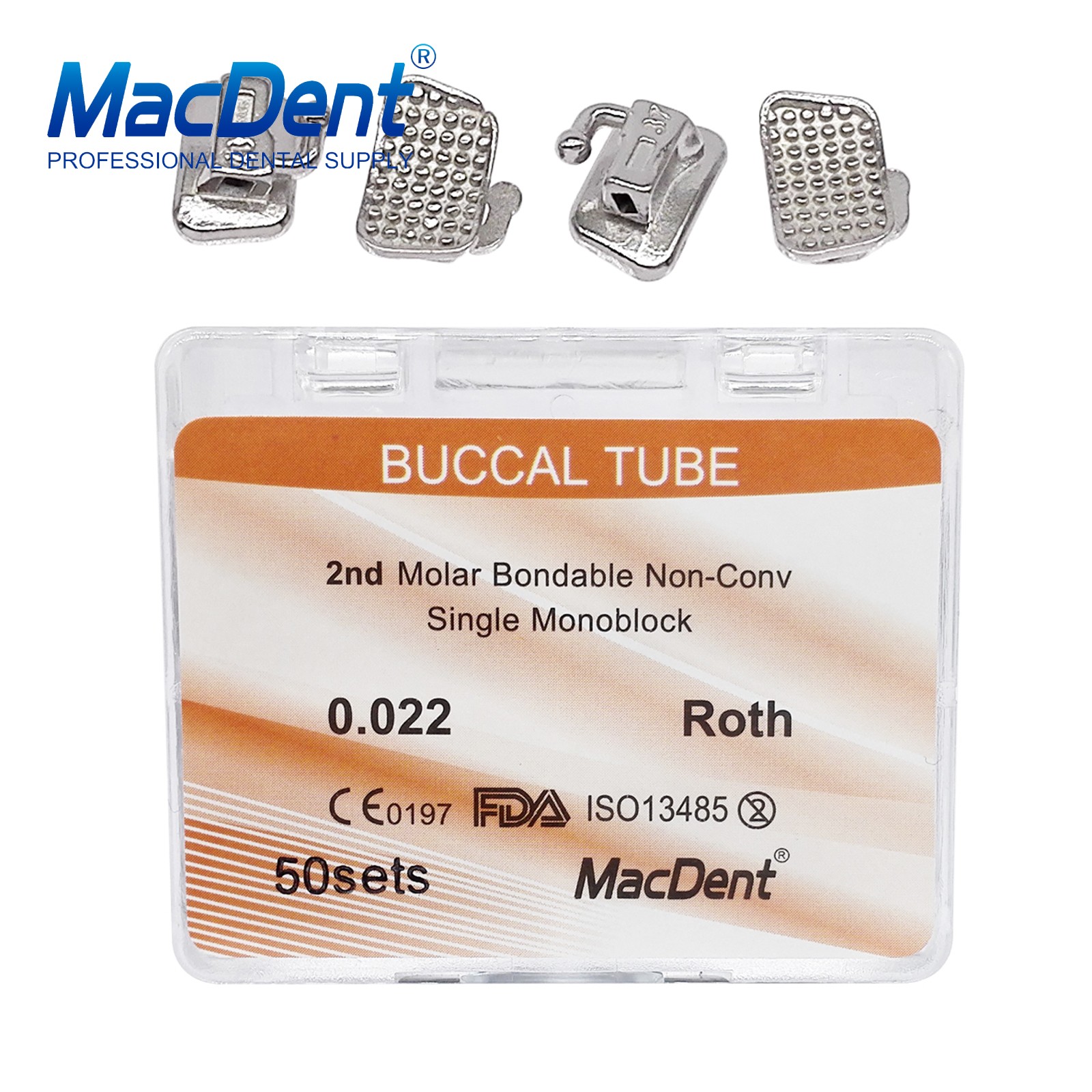 200pcs Dental Orthodontic Monoblock Buccal Tubes 022 1st 2nd Molar MBT Roth Tube