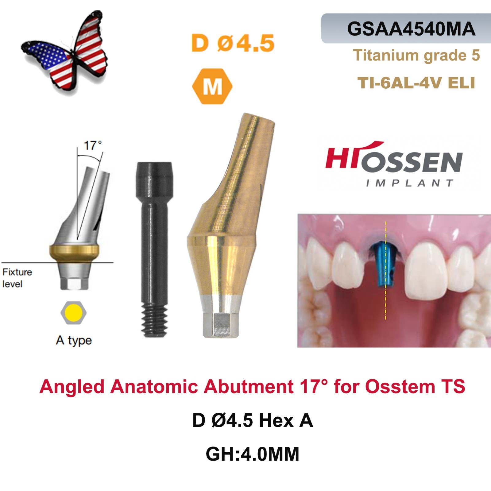 US 17° Angulated Abutment Mini Hex for Osstem TS Mini NP Platform Titanium Screw