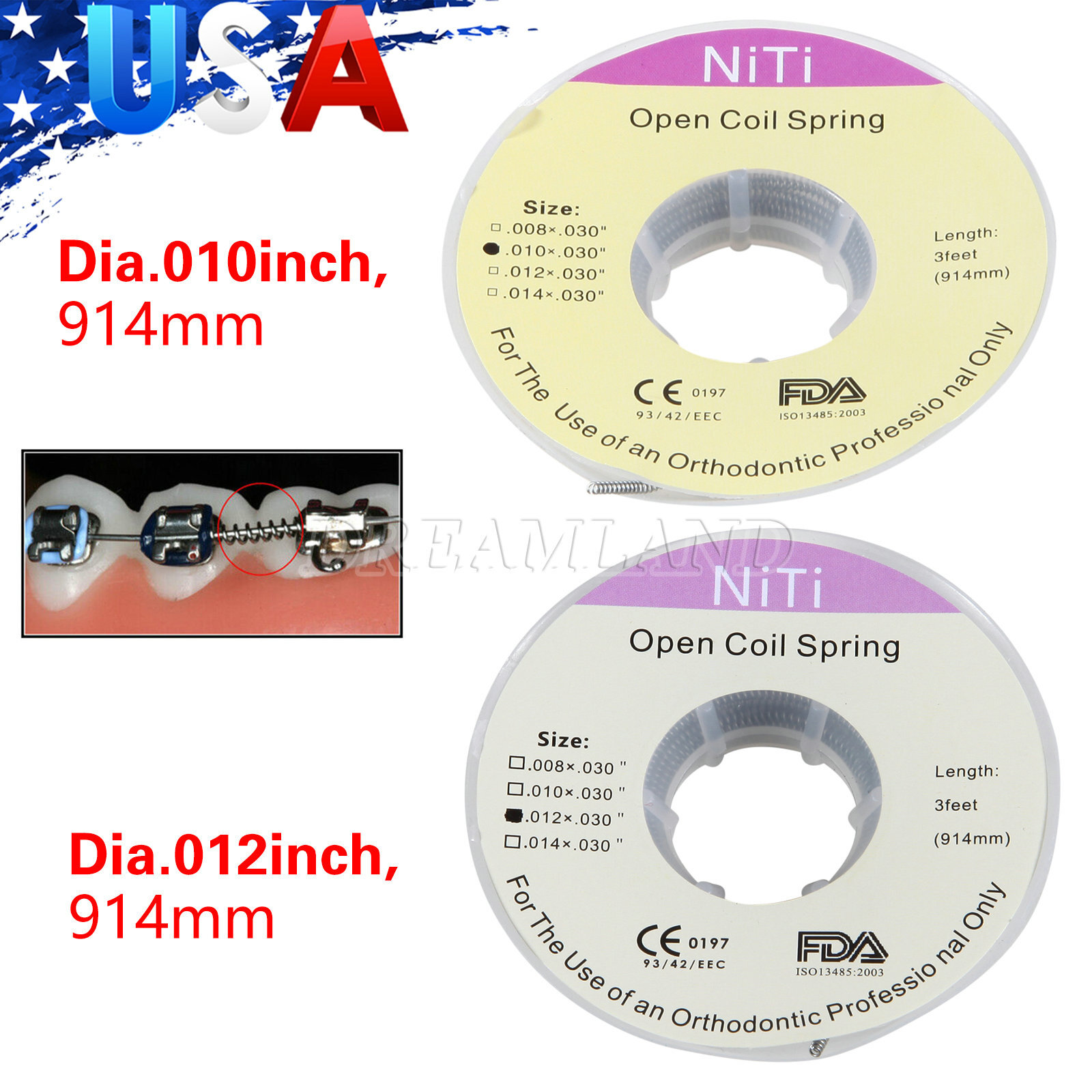 914 mm Dental Orthodontic Niti Open Coil Spring 3 Feet Dia.010/012 Inch