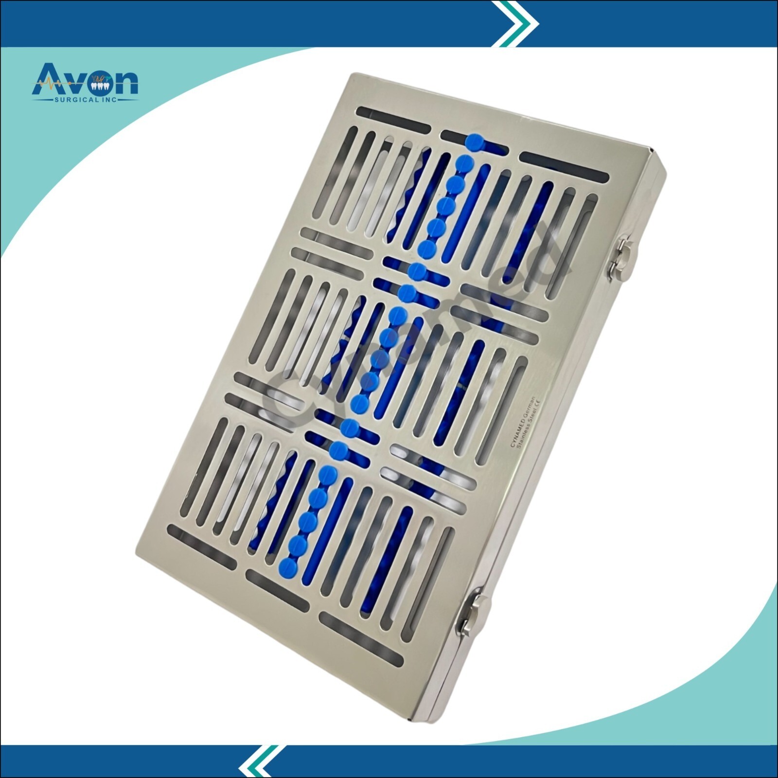 2PK – Sterilization Cassette w/ Button Locks & Silicone Inserts 11″ x 7″ x 1″