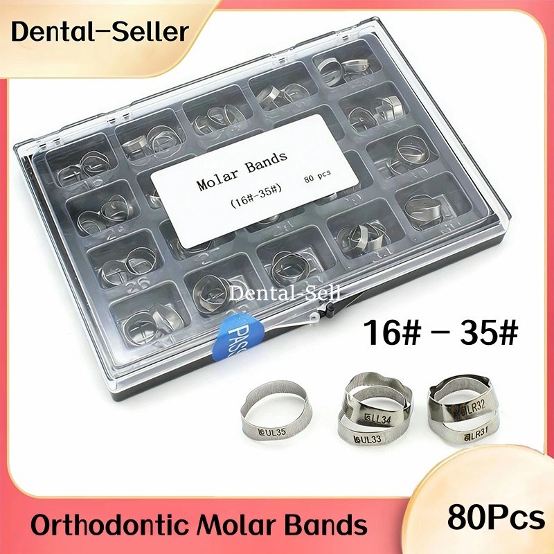 80Pc/Box Dental Orthodontic Bands 1st Plain Molar Bands Metal 20 Types 16# – 35#