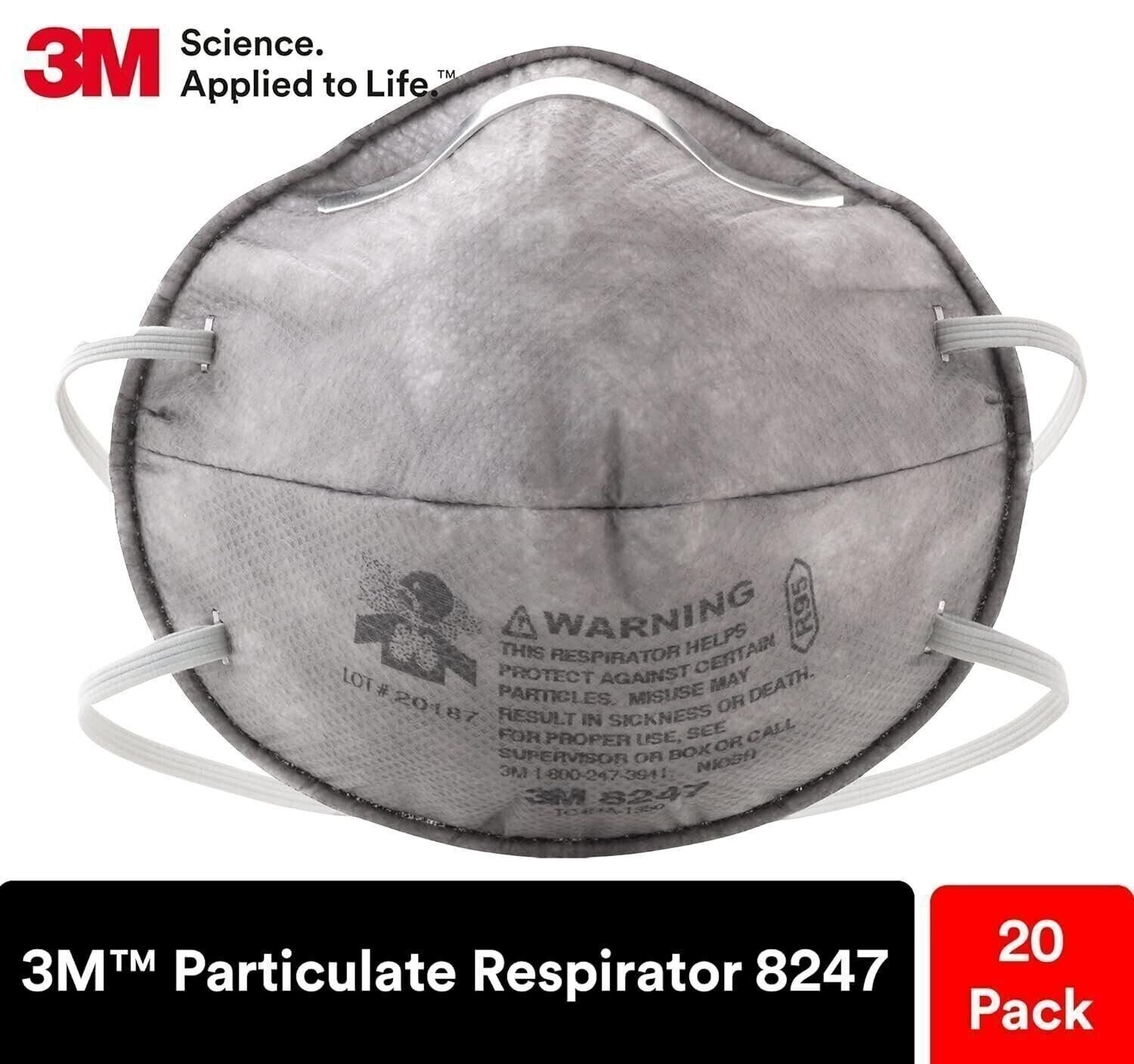 3M™ Particulate Respirator 8247, R95, w/Nuisance Level Organic Vapor Relief 20PK