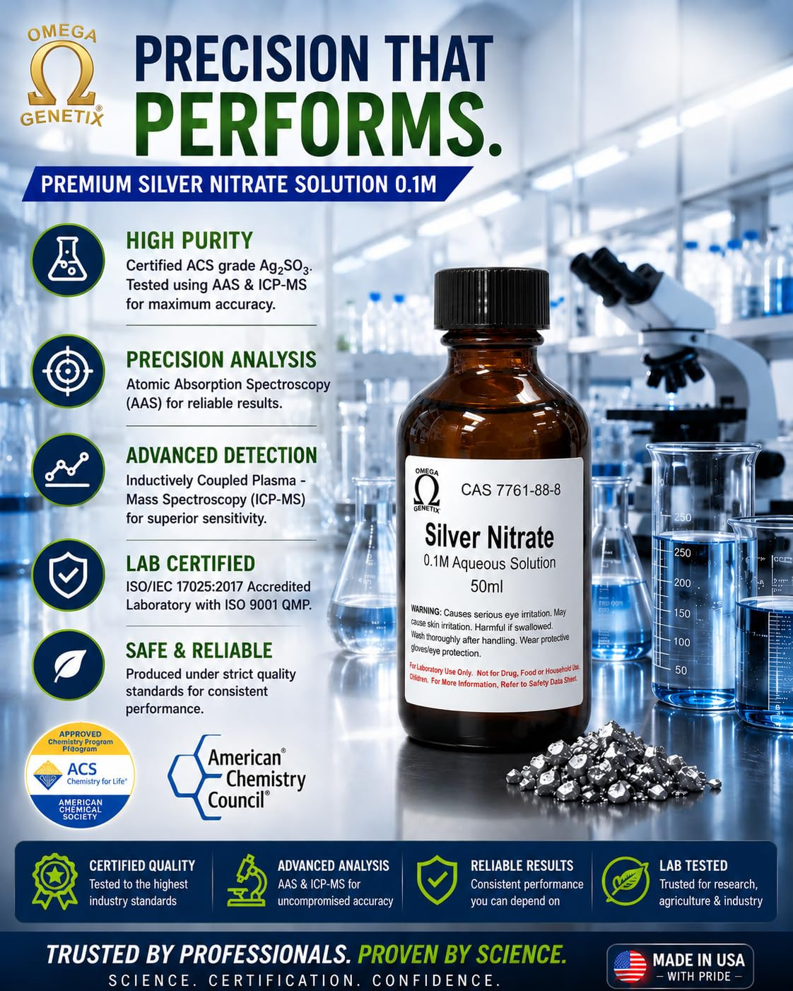 Silver Nitrate Solution, 0.1 M (2%), Laboratory Grade, 50Ml.