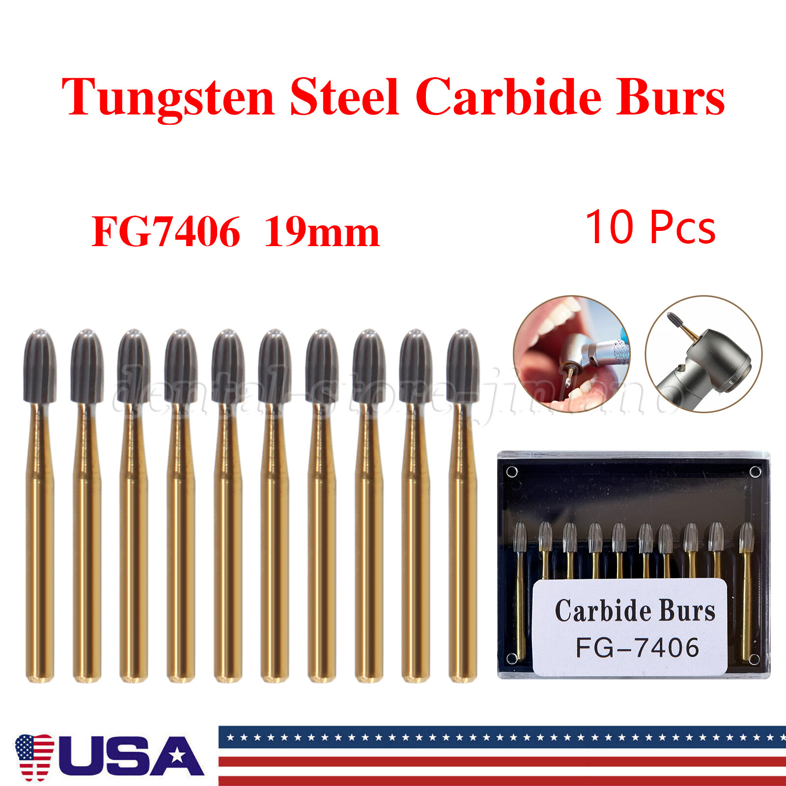 SANDENT Dental Trimming & Finishing Gold Burs Carbide Burs FG 7406