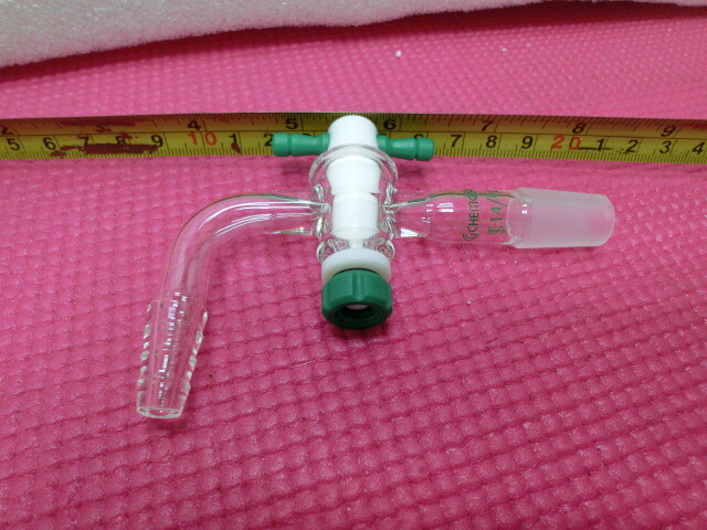Chemglass 14/20 90° Flow Control Inlet Adapter,Green,Unused$94061