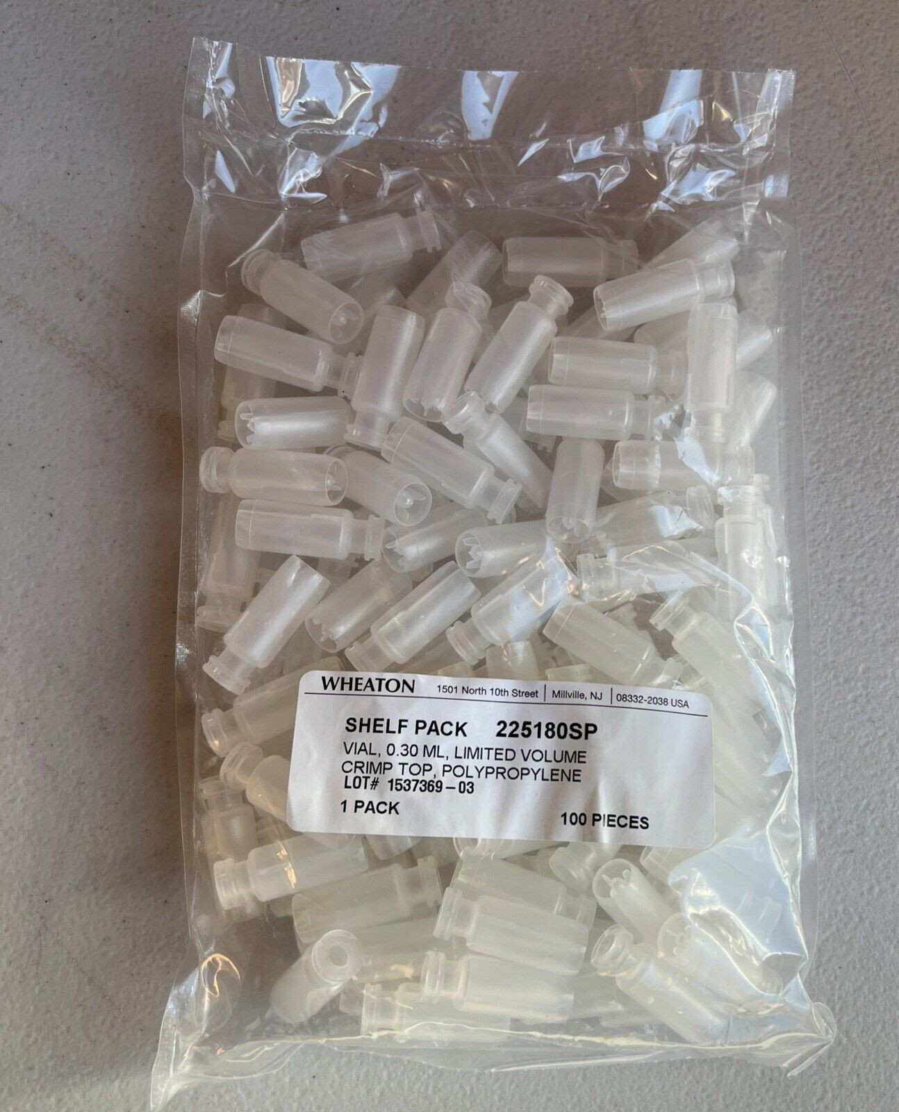 Wheaton Vial 0.30mL Limited Volume Crimp Top PP 225180SP , 1 PACK = 100 PIECES