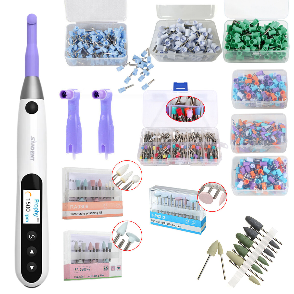 Dental Cordless Hygiene Prophy Handpiece +2 Angles/Burs Cups Composite Polishing