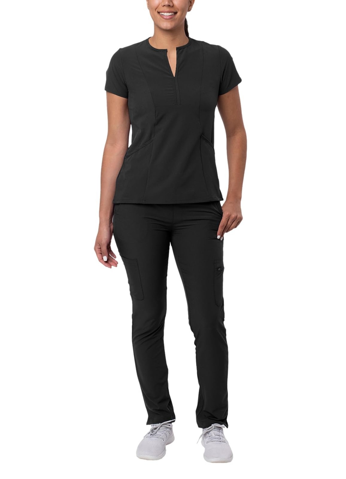 Adar Addition Go-Higher Scrub Set for Women – Notched V-Neck Scrub Top & Skin…