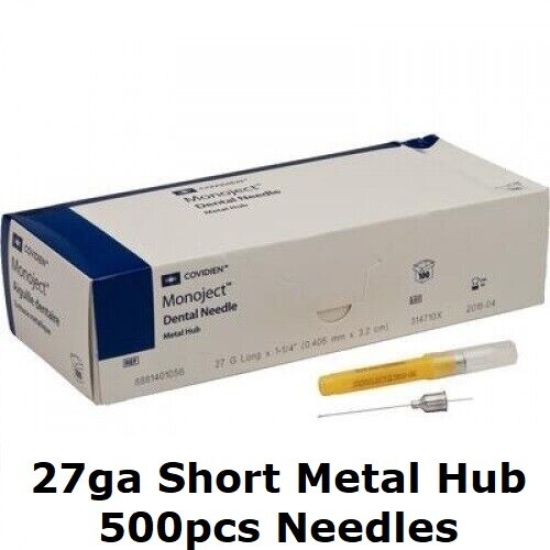 500 Monoject Kendall METAL Hub Dental Medical Needles 27G Short Yellow New