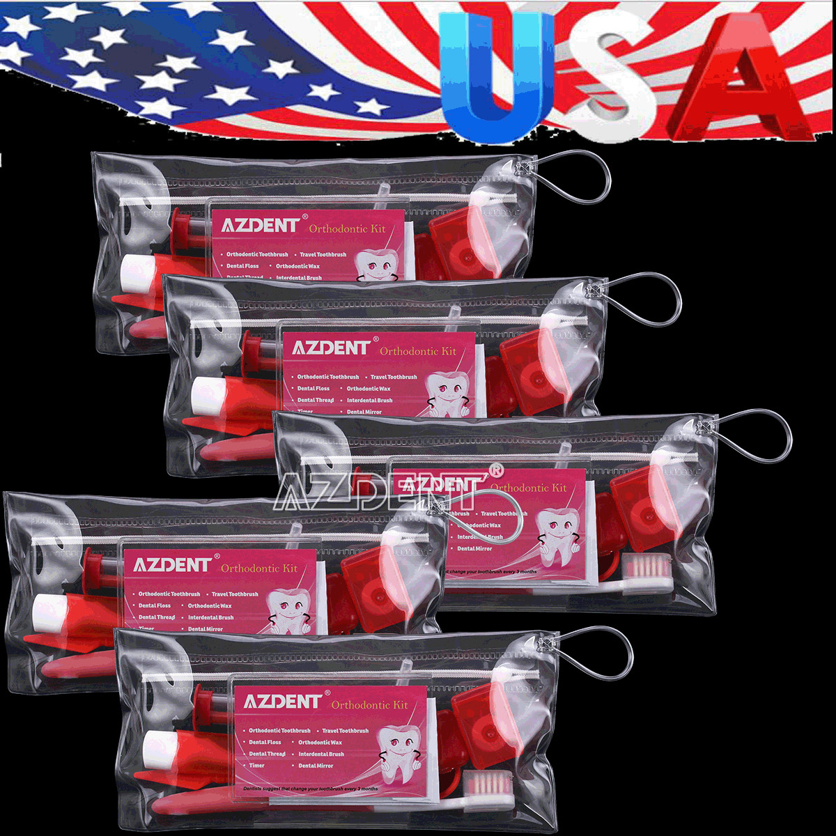 Dental Orthodontic Tooth Brush Set Interdental Brush Floss Mirror Travel Kits