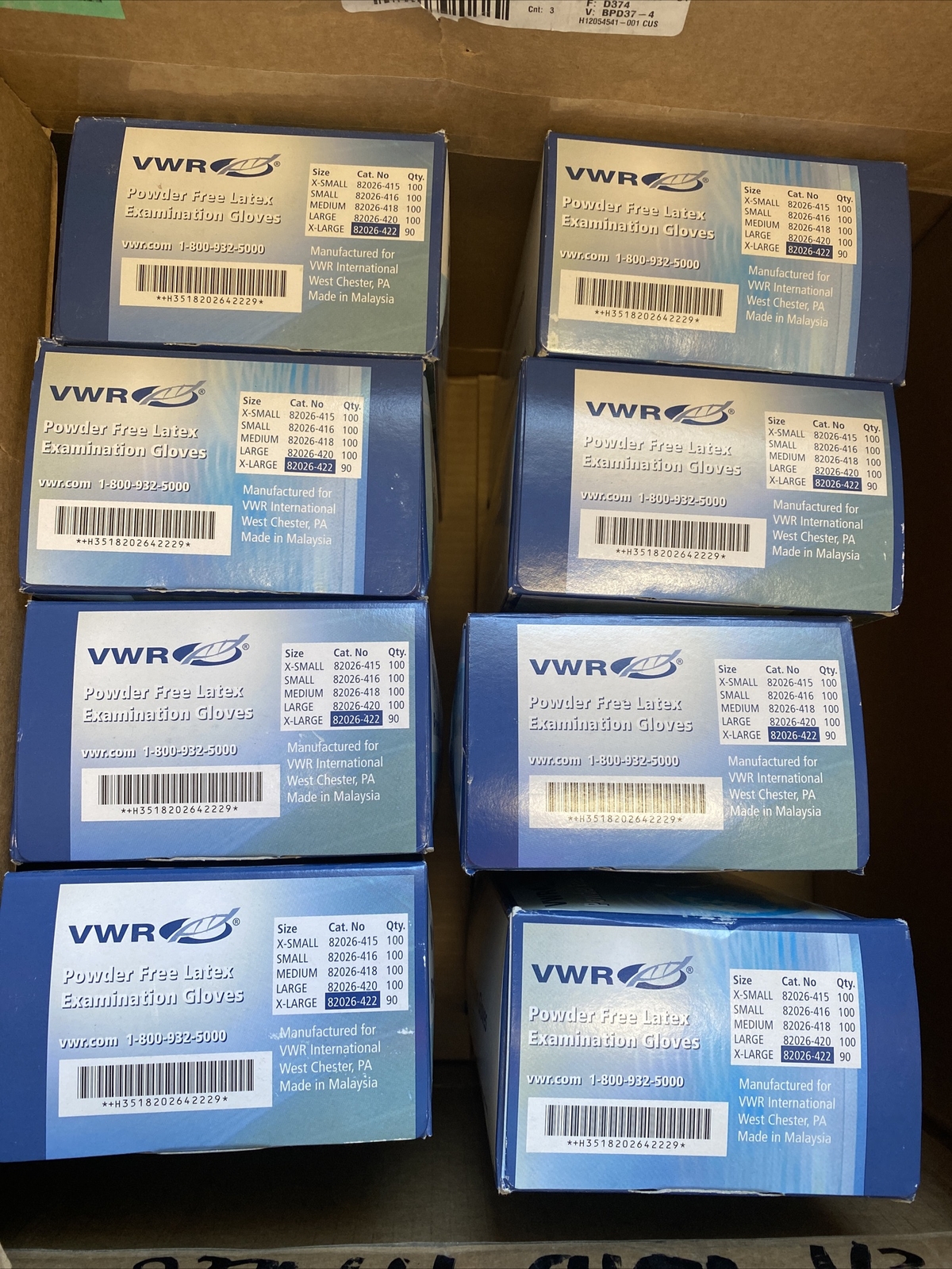 VWR Latex Gloves Extra Large 8 Boxes with 90 Gloves Each