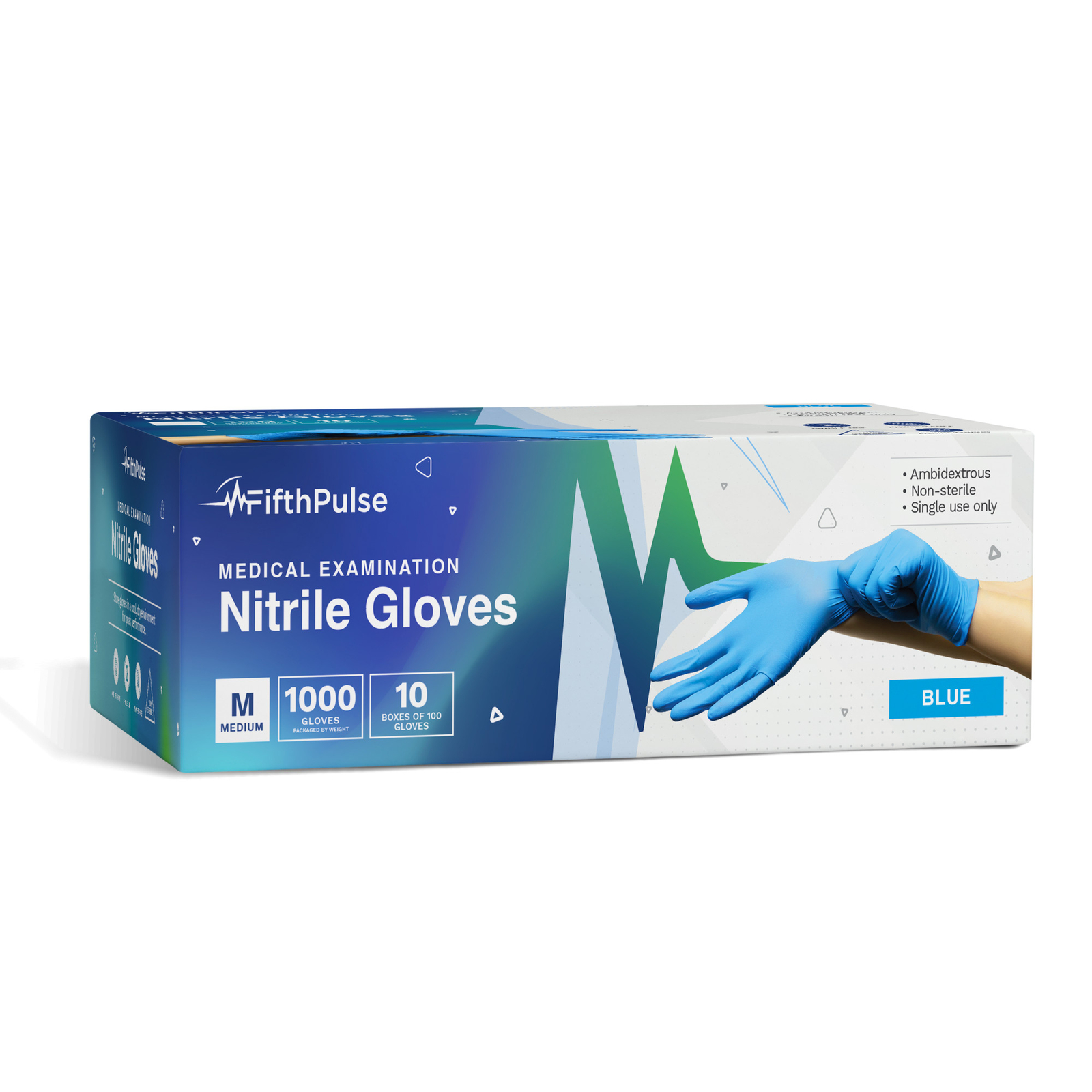 FifthPulse Nitrile Disposable Medical Exam Gloves Powder Latex Free Medium Blue