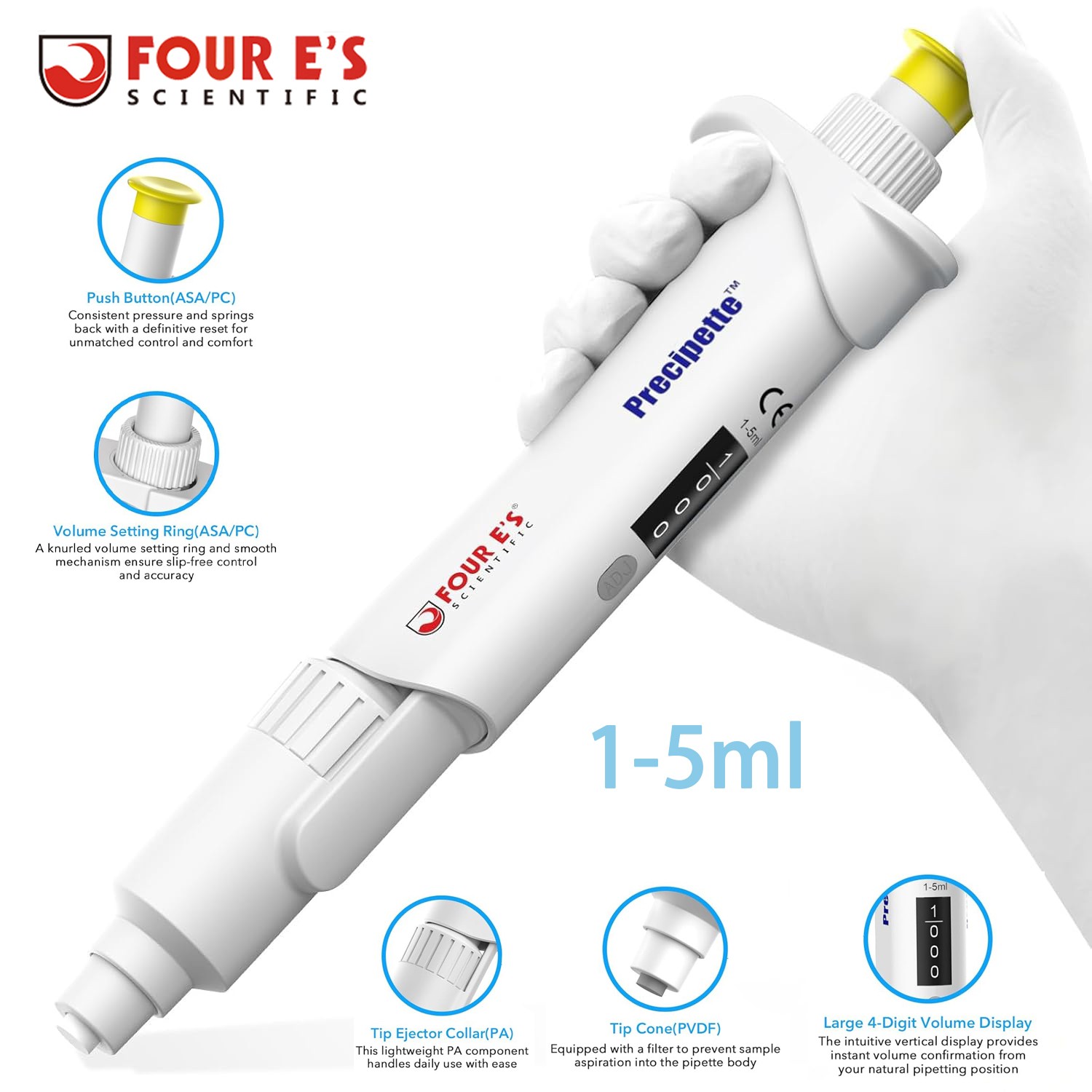 1-5ml Single Channel Pipettor Adjustable Micropipette Lab Manual Pipettor New