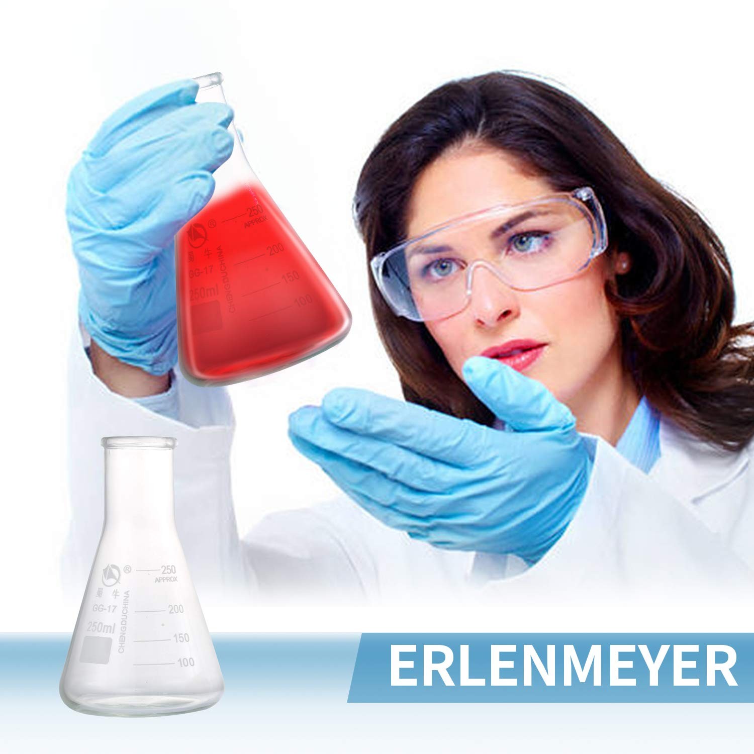 Erlenmeyer Flask Set: 250ml, 150ml, 50ml Borosilicate Glass with Stoppers & S…
