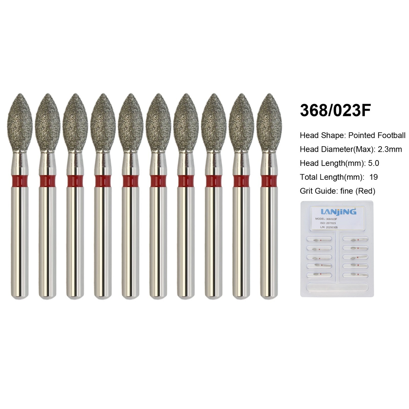 Dental Diamond Football Bur FG 368/023C 379/023 Egg Shape Coarse Fine High Speed
