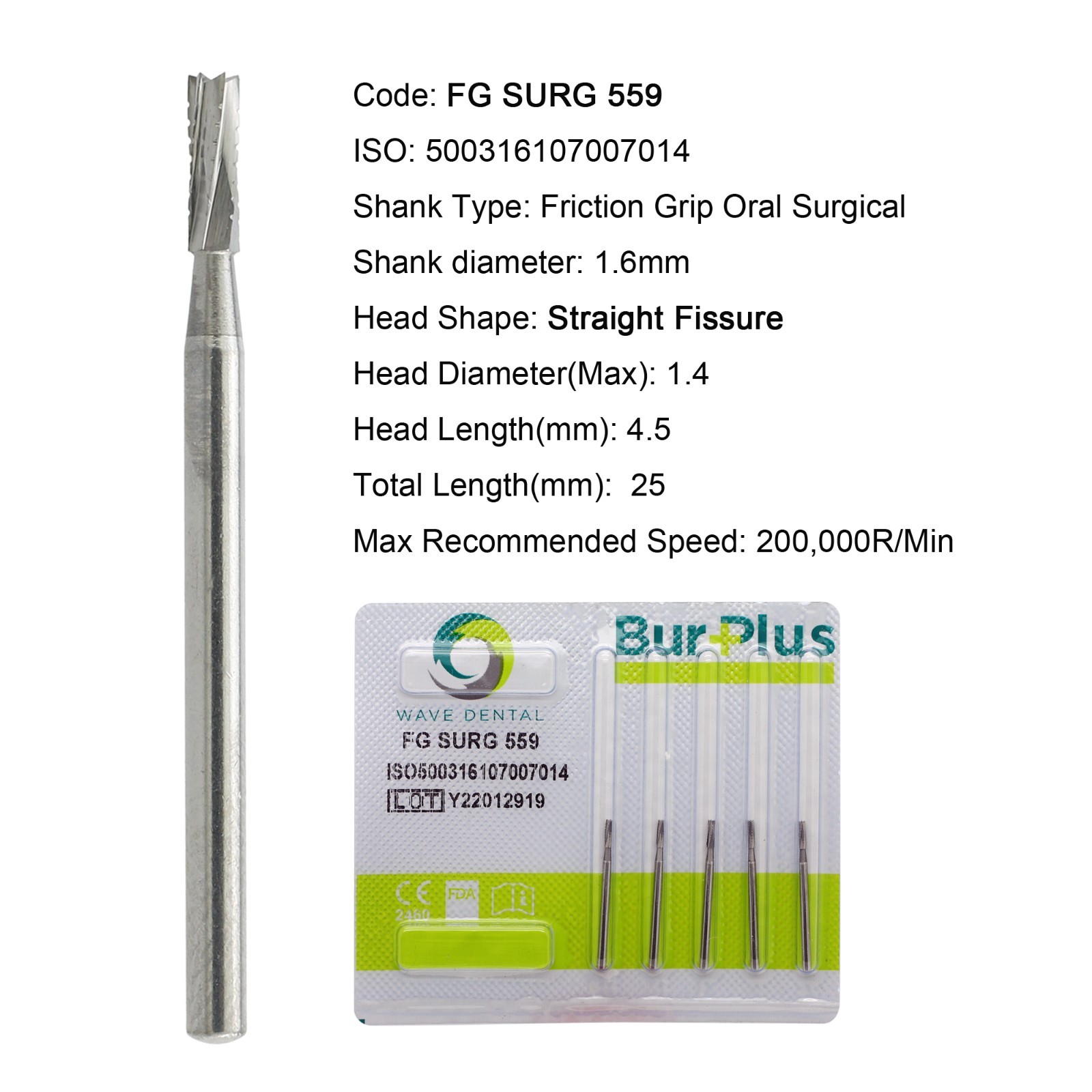 Wave Dental Surgical Carbide Burs FGOS 557 557L 558 High Speed FG SURG Surgical