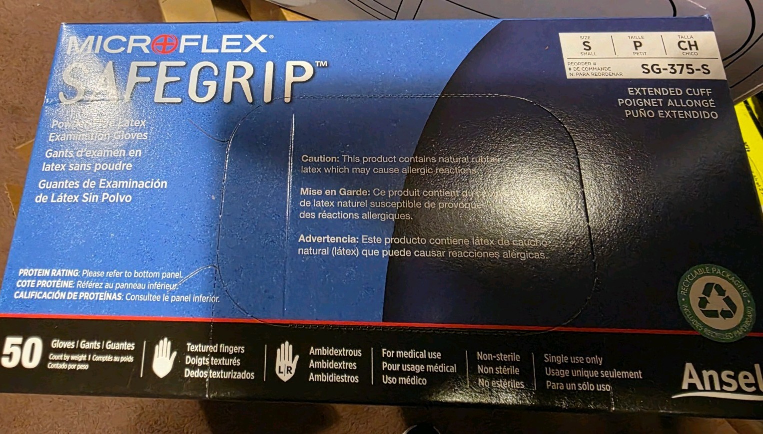Ansell Microflex SafeGrip Latex Gloves Powder-Free 50 Count
