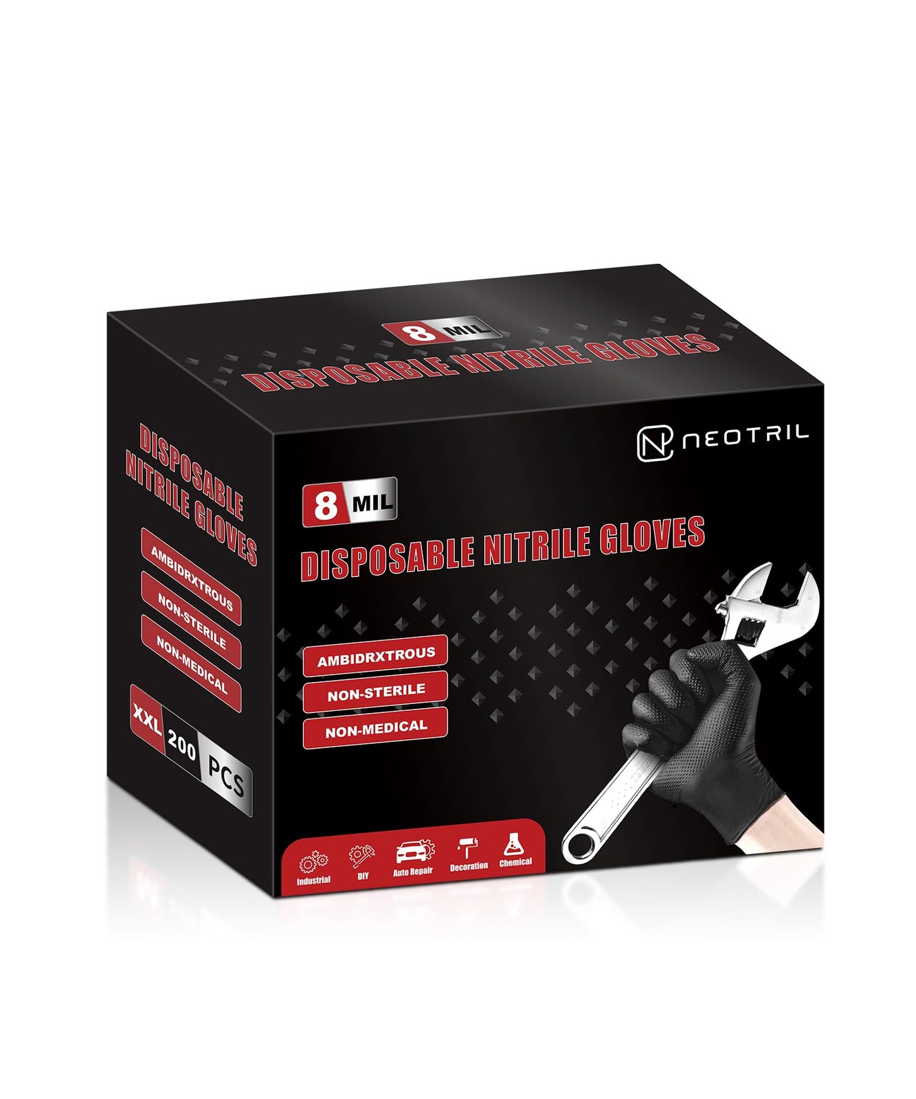 Neotril 8 Mil Heavy Duty Disposable Nitrile Gloves Raised Diamond Texture Grip