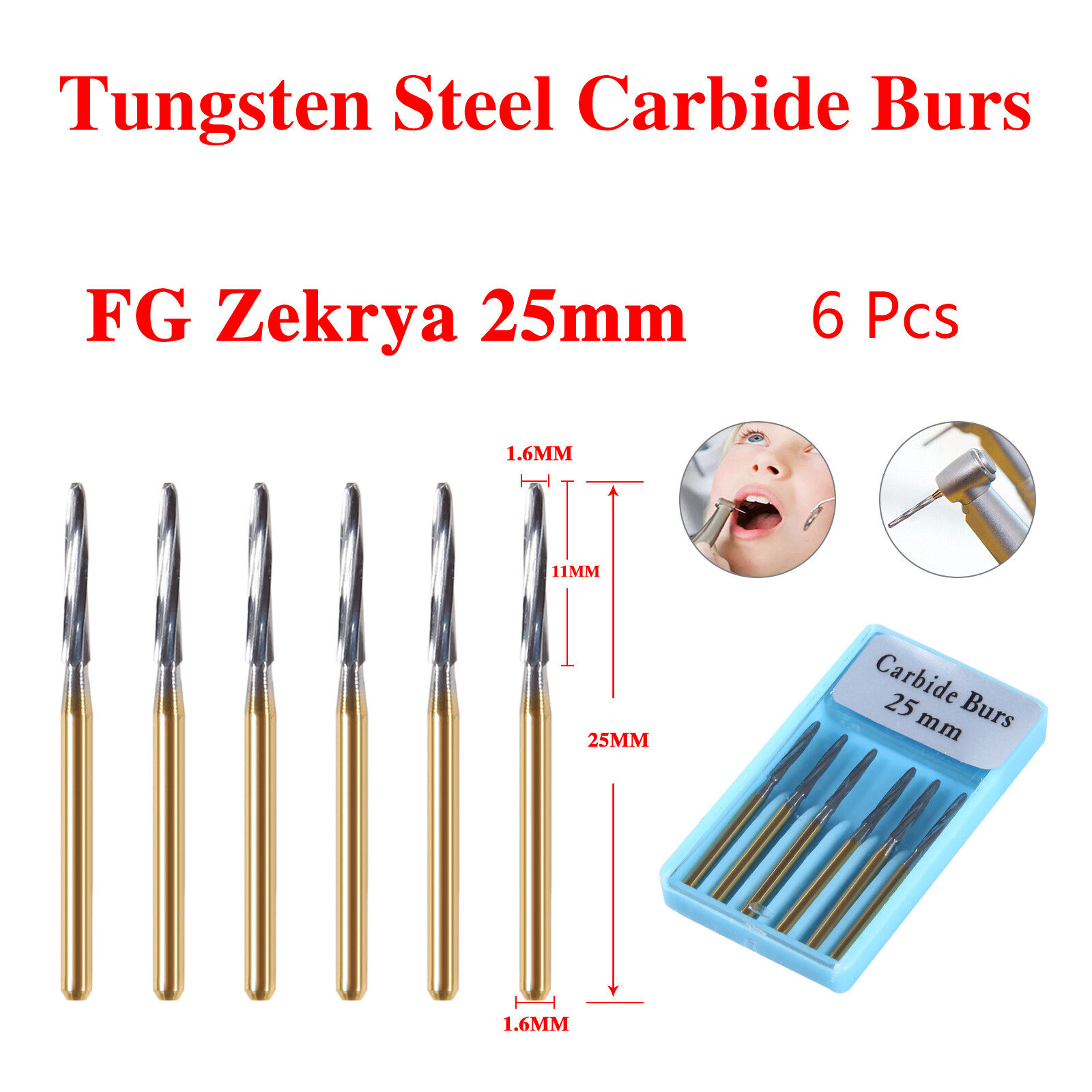 Dental Lab Zekrya Carbide Tungsten Bone Cutters Finishing Burs FG 25/28mm