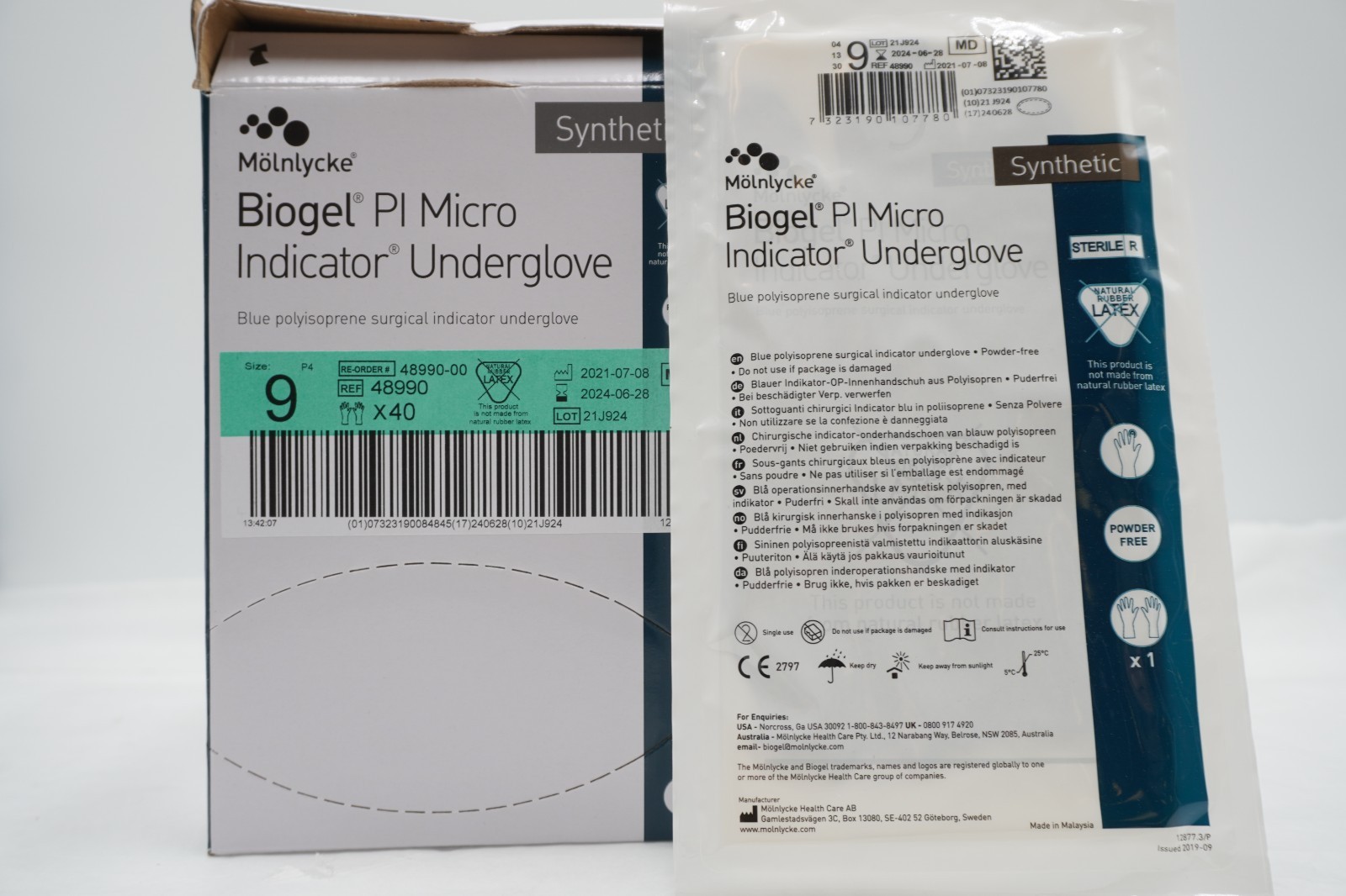 Molnlycke 48990 Biogel PI Micro Indicator Underglove Gloves Box/40 Size 9