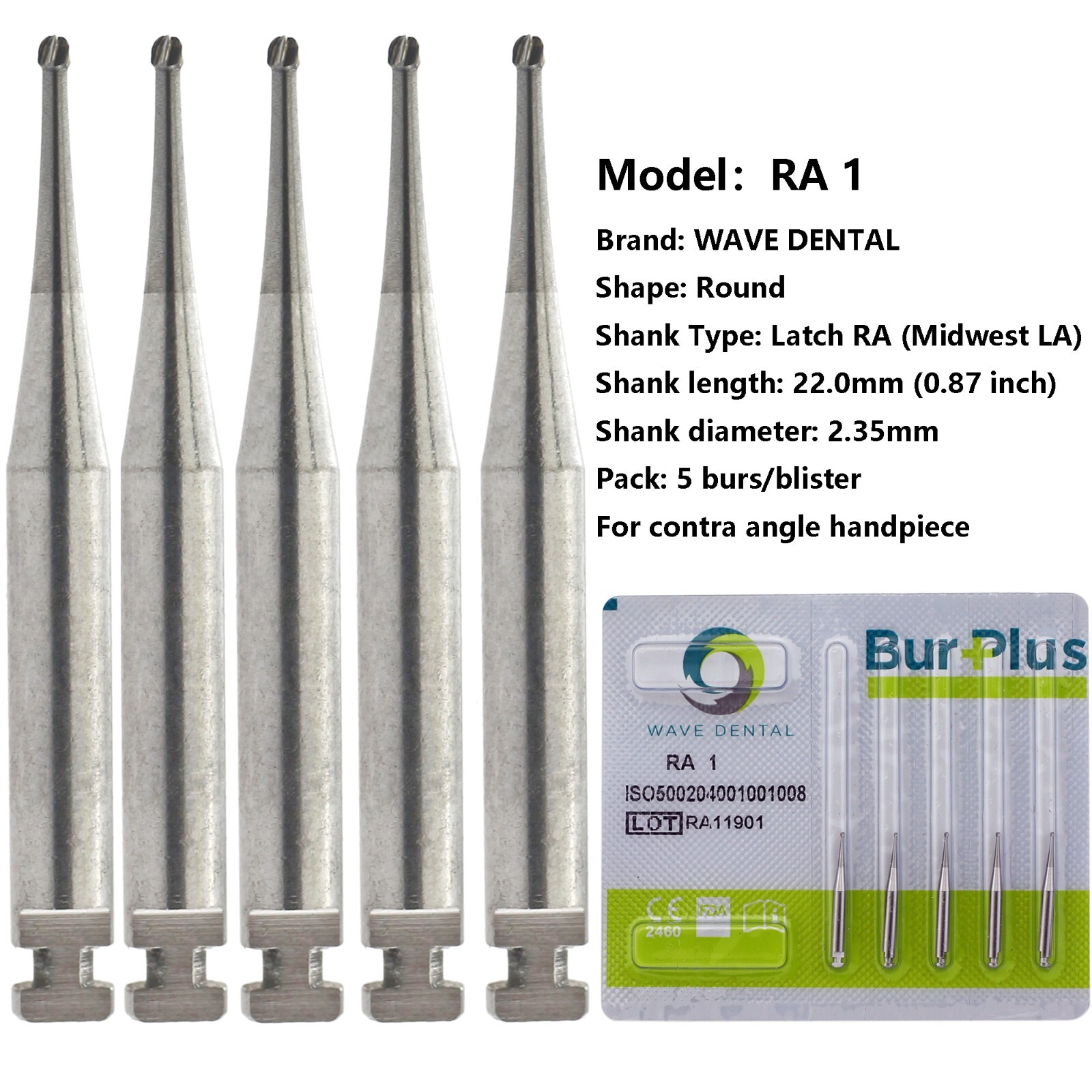 Wave Dental Carbide Bur Prima Midwest Round Latch RA 1 2 3 4 5 6 7 8 Operative
