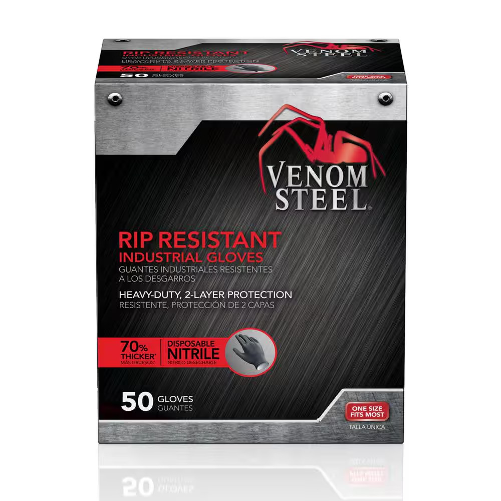 Rip-Resistant Black 2-Layer Disposable Nitrile Gloves, 1-Size Fits Most (50-Coun
