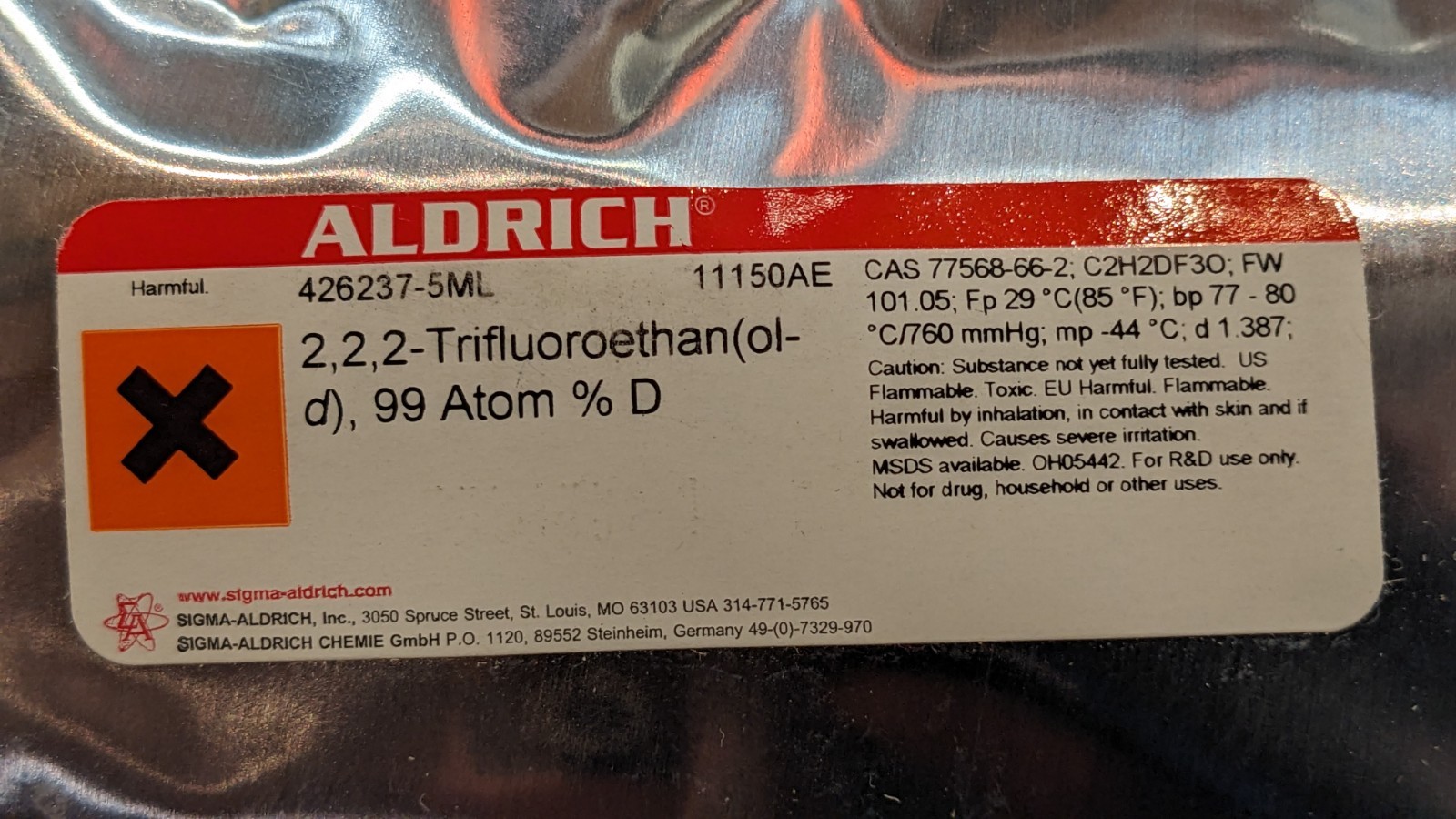 Sigma-Aldrich 426237 5mL 2,2,2,Trifluoroethanol-OD for NMR
