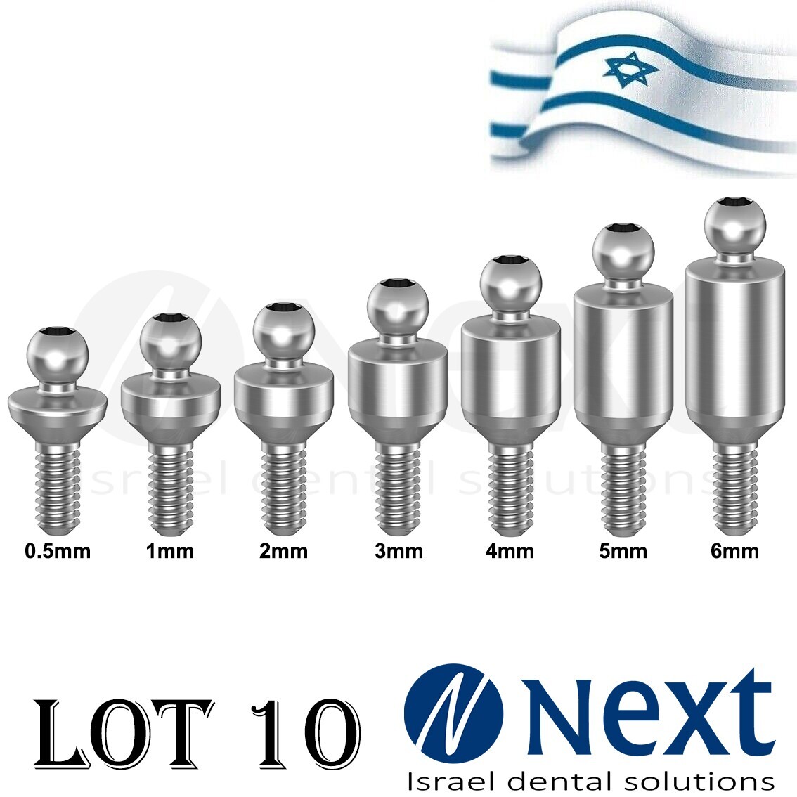 Lot x 10 Dental ball attachment abutment internal hex titanium 0.5 – 6 mm