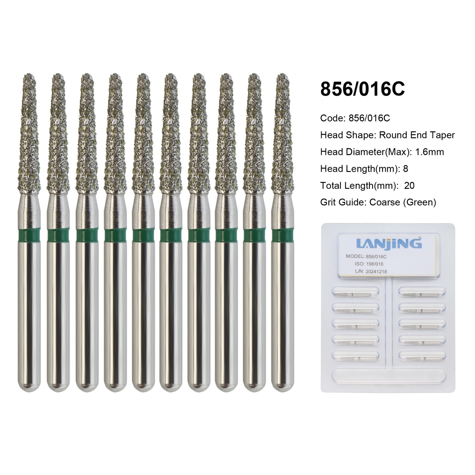 Dental Diamond Burs FG Crown Prep Round End Taper Football Black Red Green 856