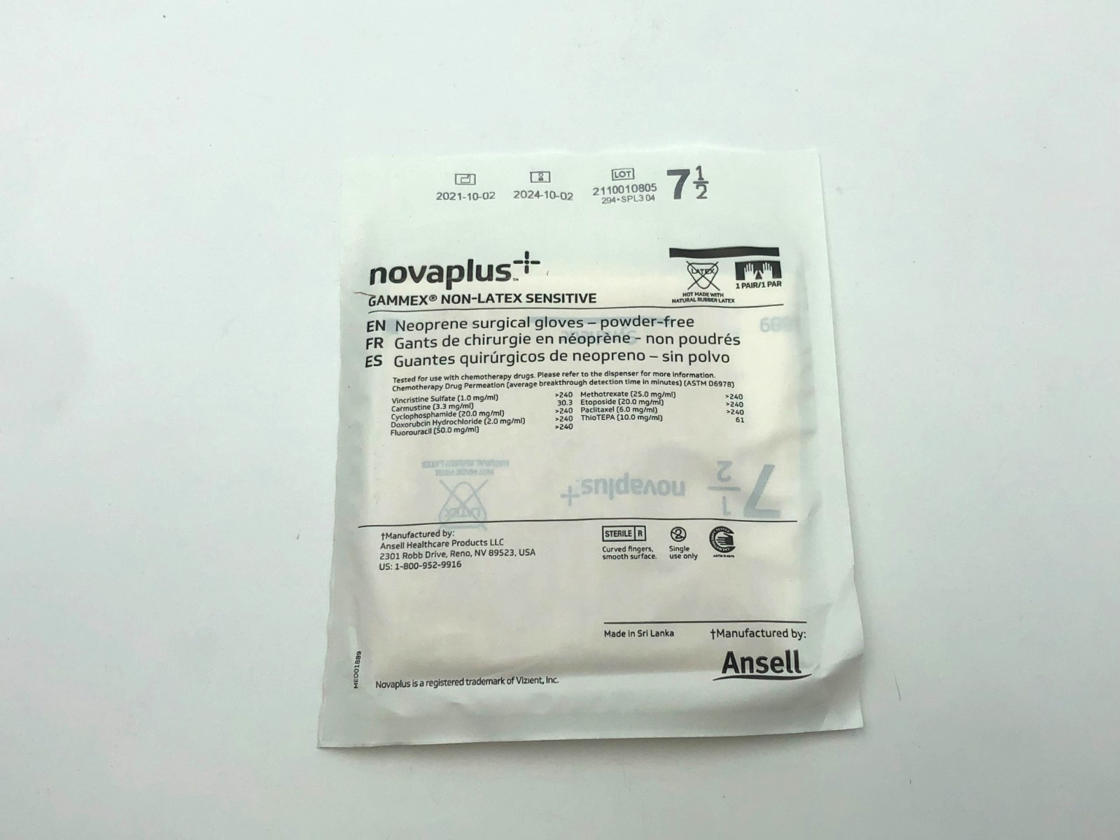 Gammex NovaPlus Surgical Gloves Size 7 1/2 Non Latex Sensitive 50 Ct Box NEW
