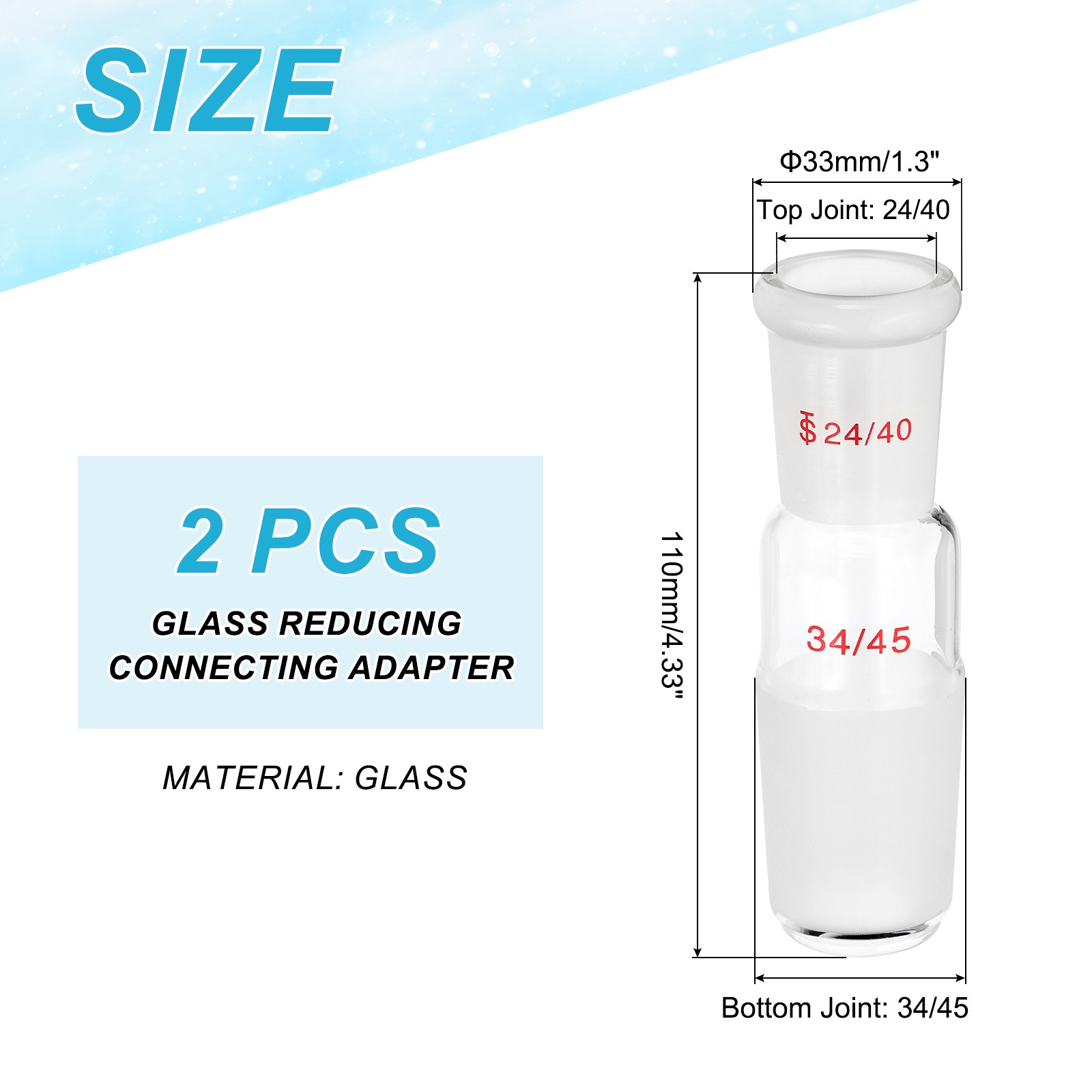 Glass Reducing Connecting Adapter, 2 Pcs from 24/40 to 34/45, Style 12