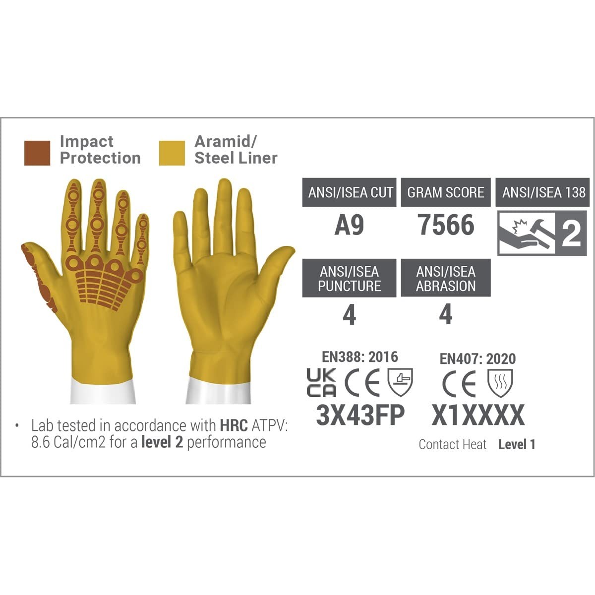 Hexarmor Cut-Resistant Impact Protection Leather Work Gloves Chrome Slt Series