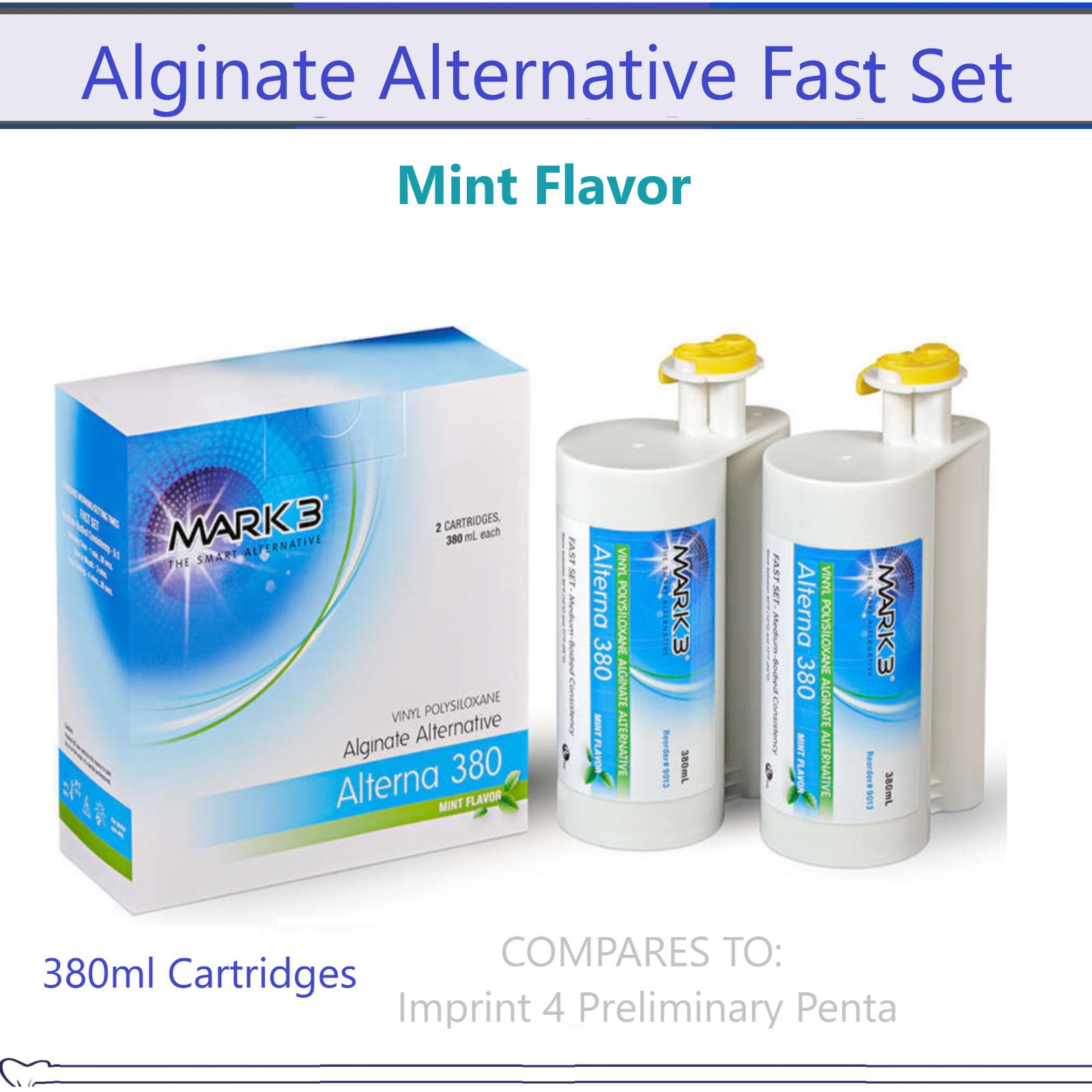Dental Alginate Substitute Alternative 1 or 2 x 380mL Cartridges Fast Set – Mint