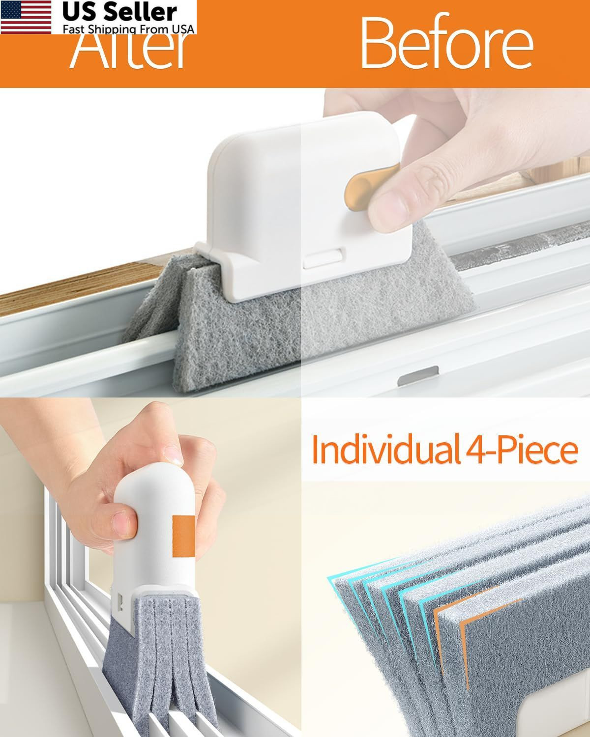 Window Sill Cleaner Tool – Hard Bristle Crevice Cleaning Brush, 8 PACK, Black