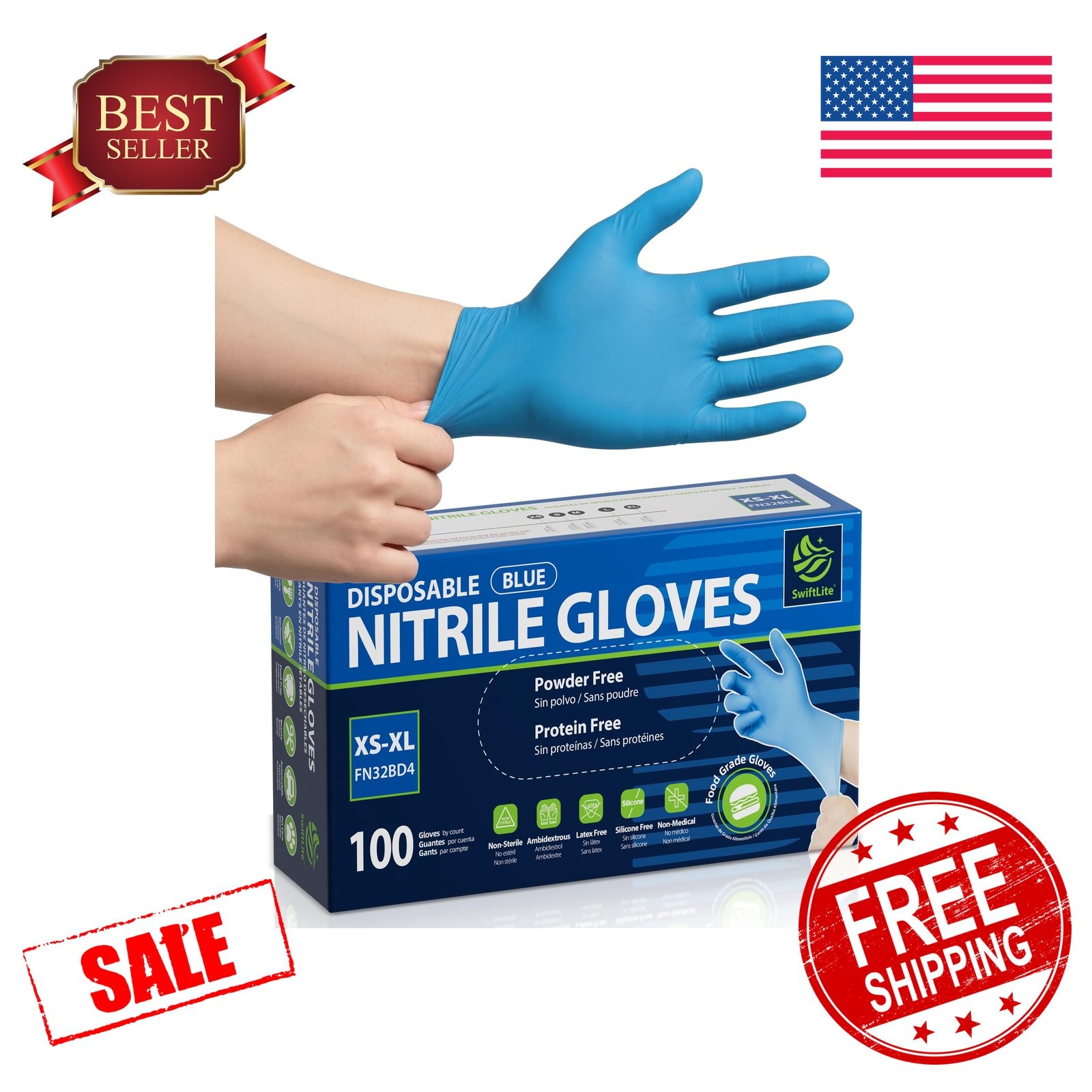 SWIFTLITE Nitrile Gloves Large 100ct Blue