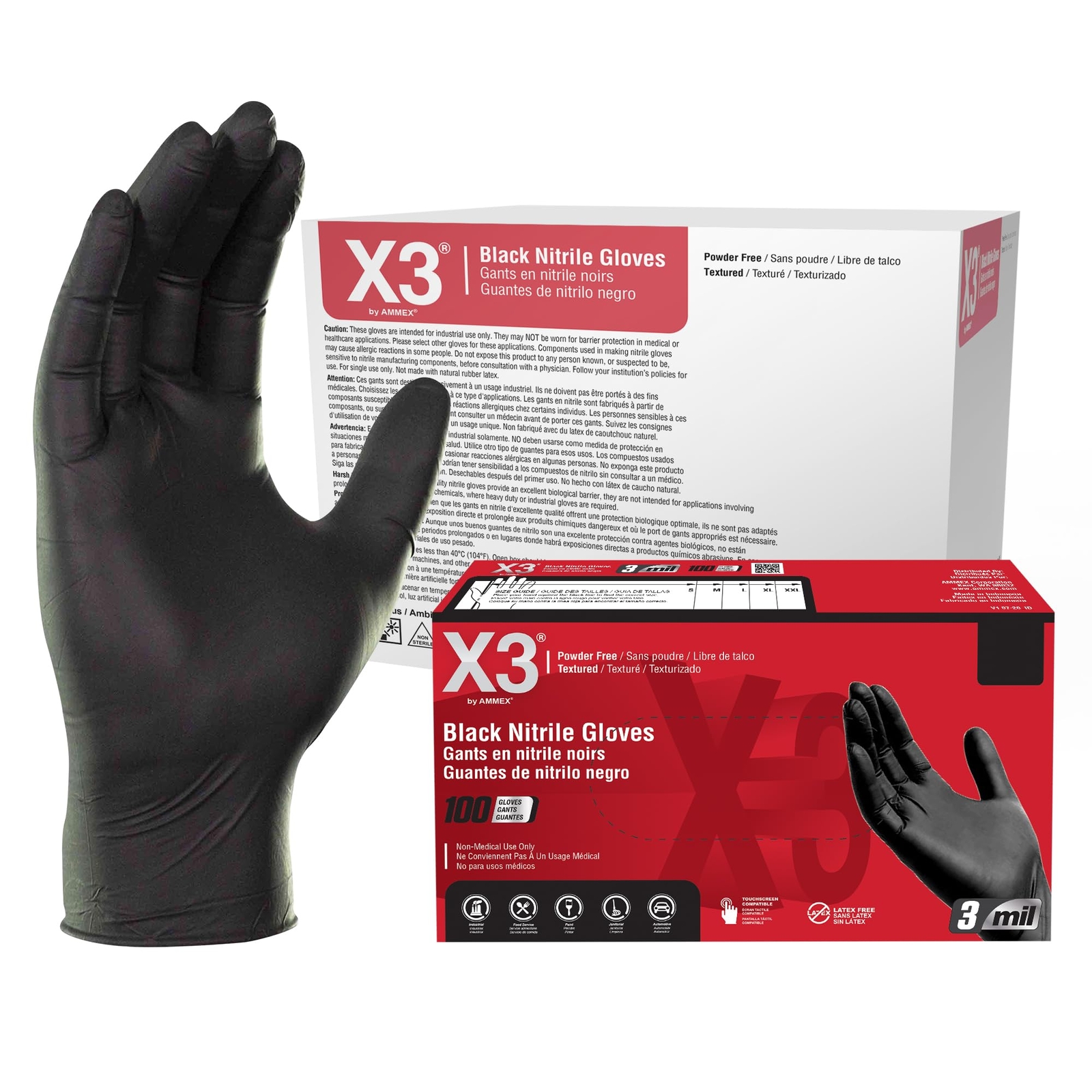 1000 Pack Black Nitrile Protective Gloves Industrial Grade Latex Free 3 Mil