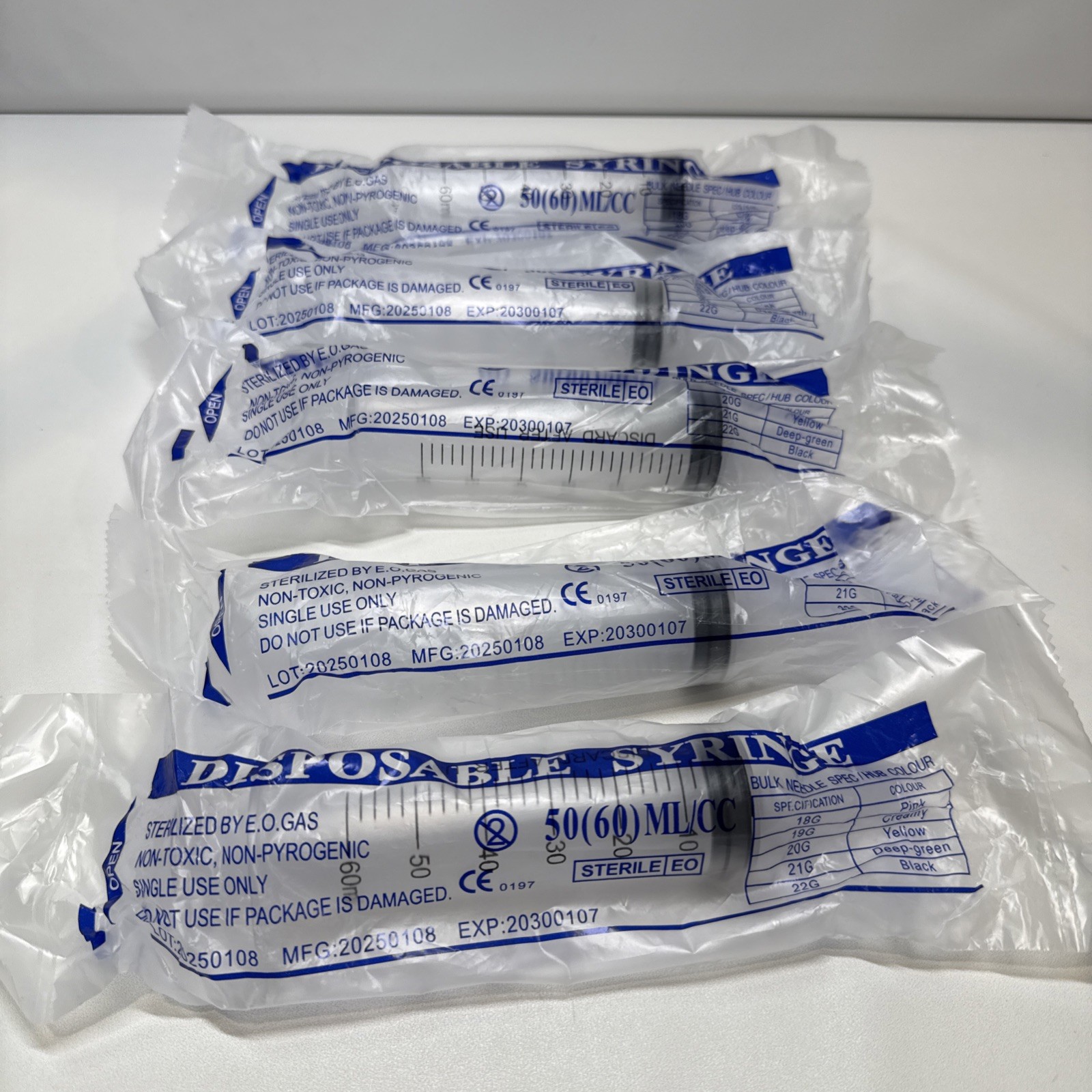 Sterilized Disposable Syringe Exp 2030 – 60ml 50cc 5 Pack